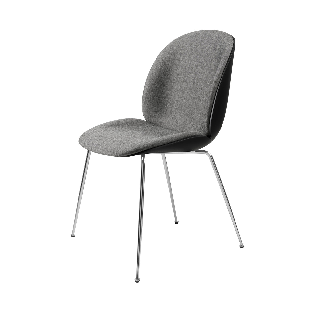 Beetle Dining Chair: Conic Base + Front Upholstered + Black + Chrome