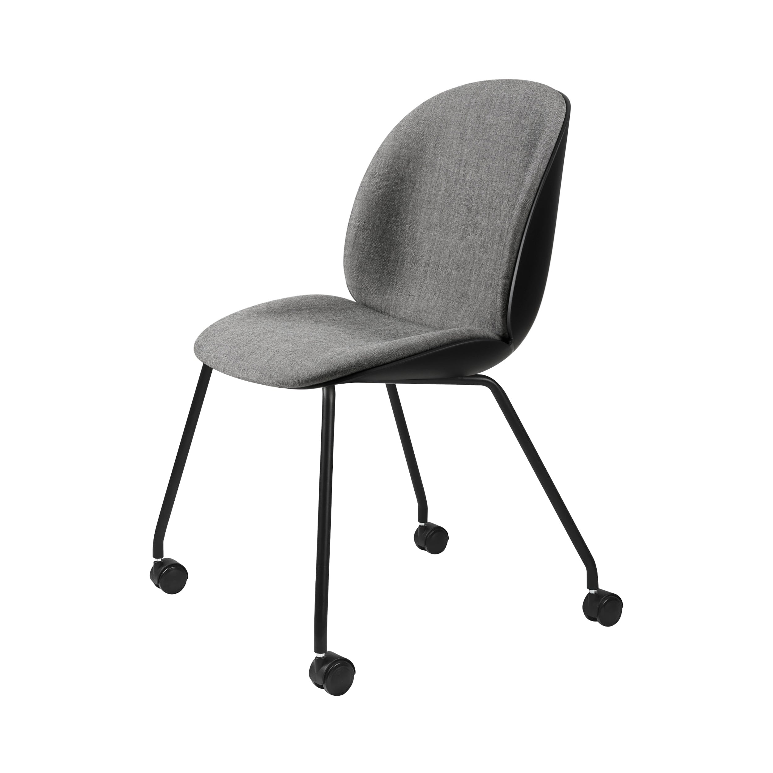 Beetle Meeting Chair: 4 Legs with Castors + Front Upholstery + Black