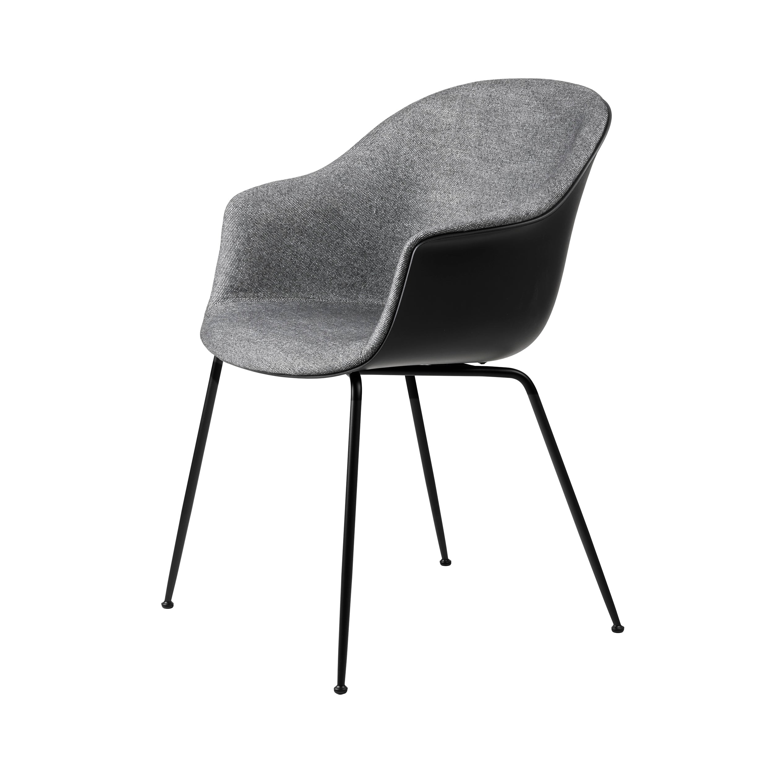 Bat Dining Chair: Conic Base + Front Upholstered + Black + Black Matt