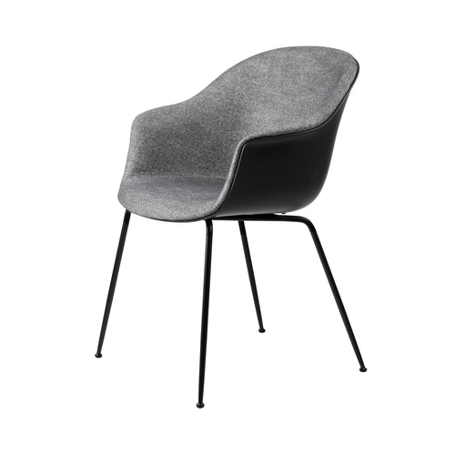 Bat Dining Chair: Conic Base + Front Upholstered + Black + Black Matt