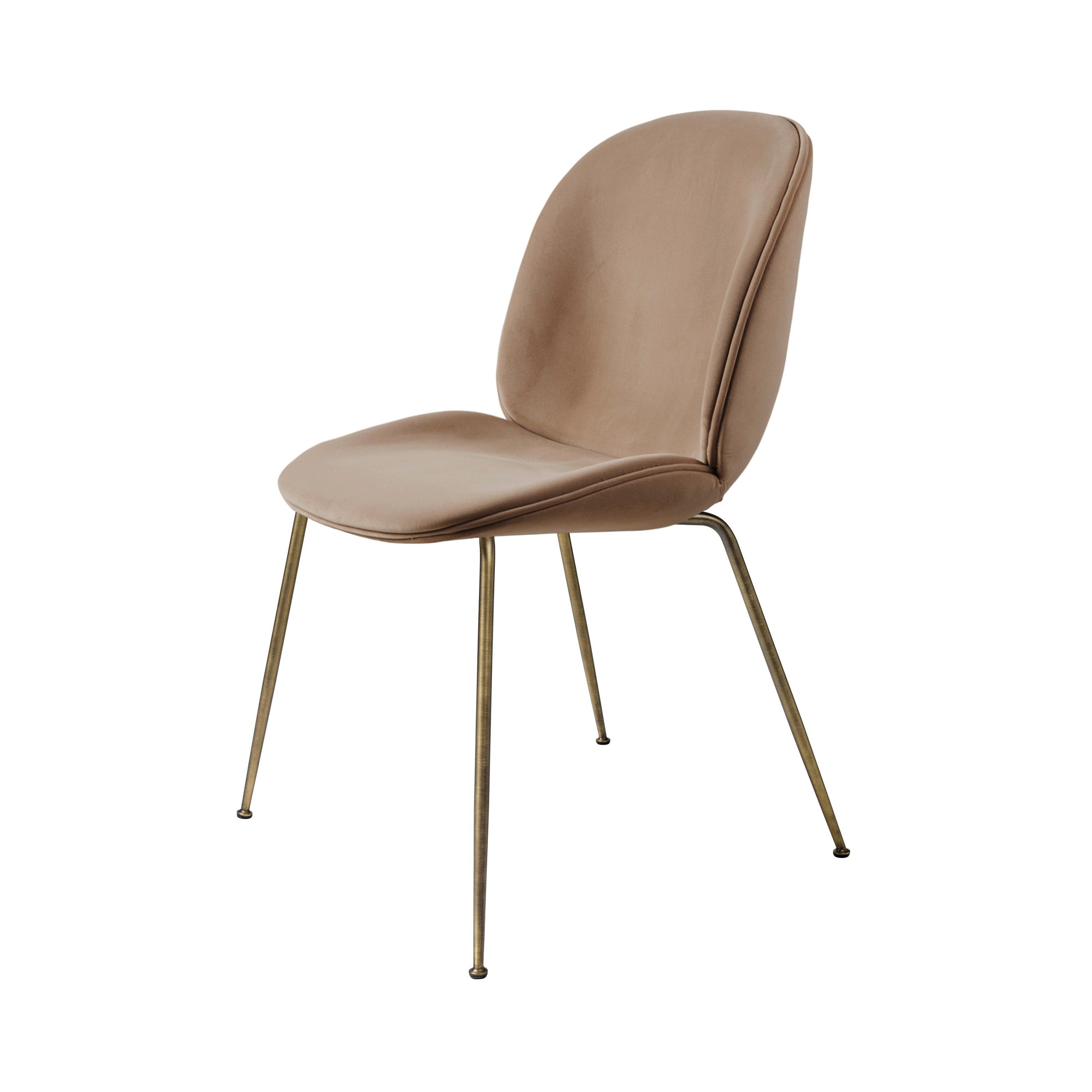 Beetle Dining Chair: Conic Base + Full Upholstery + Antique Brass