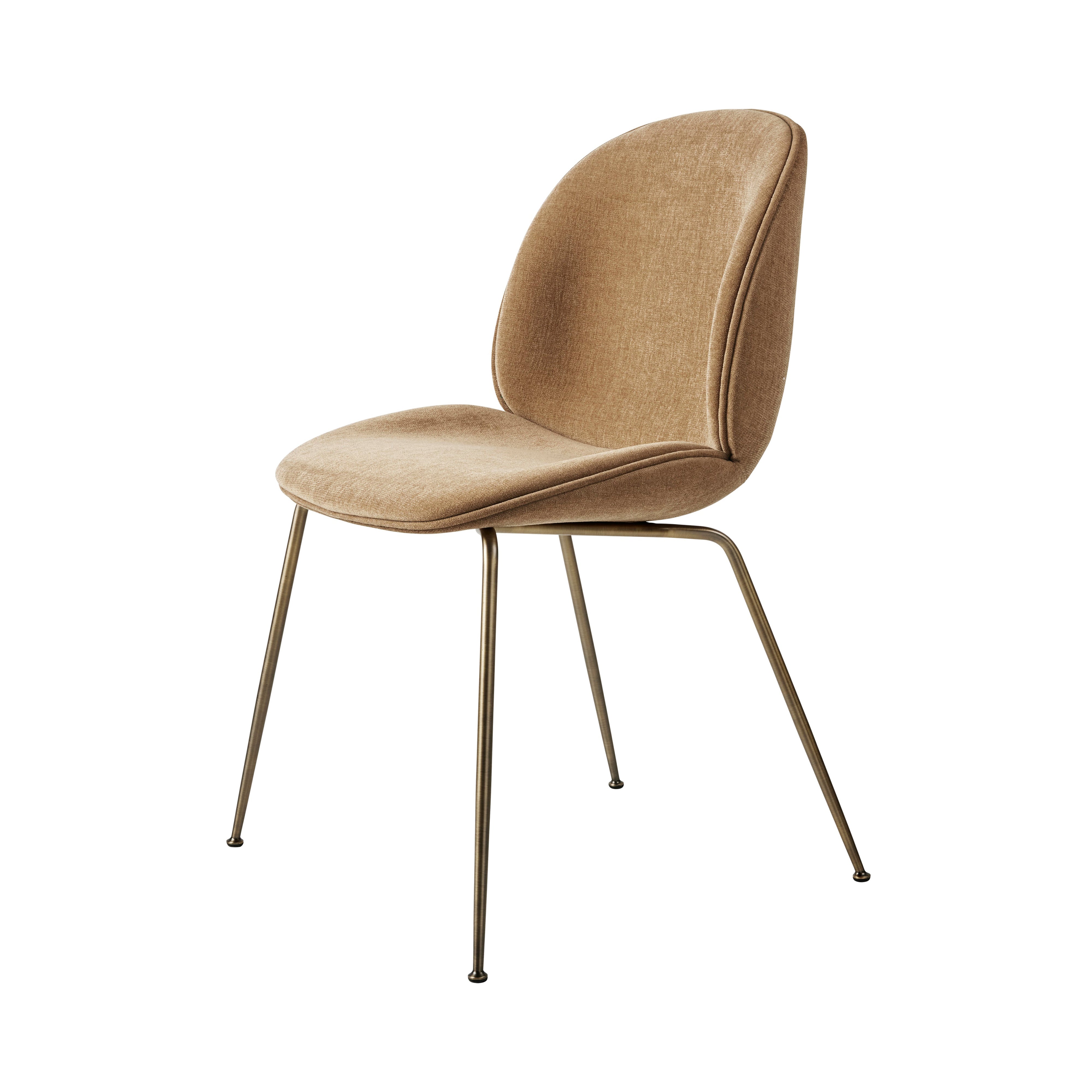 Beetle Dining Chair: Conic Base + Full Upholstery + Antique Brass