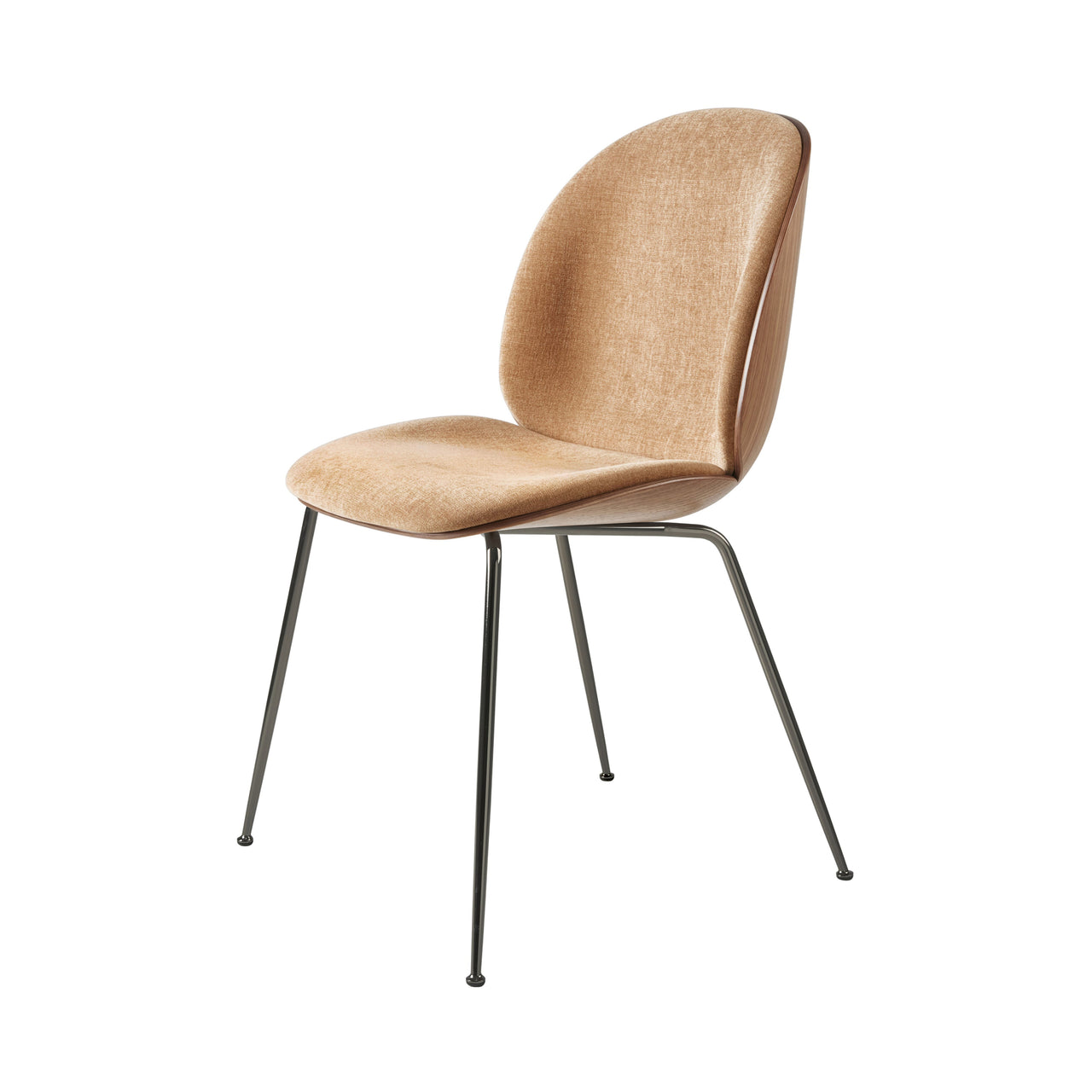 Beetle Dining Chair Conic Base: Veneer Shell + Front Upholstered + American Walnut + Black Chrome