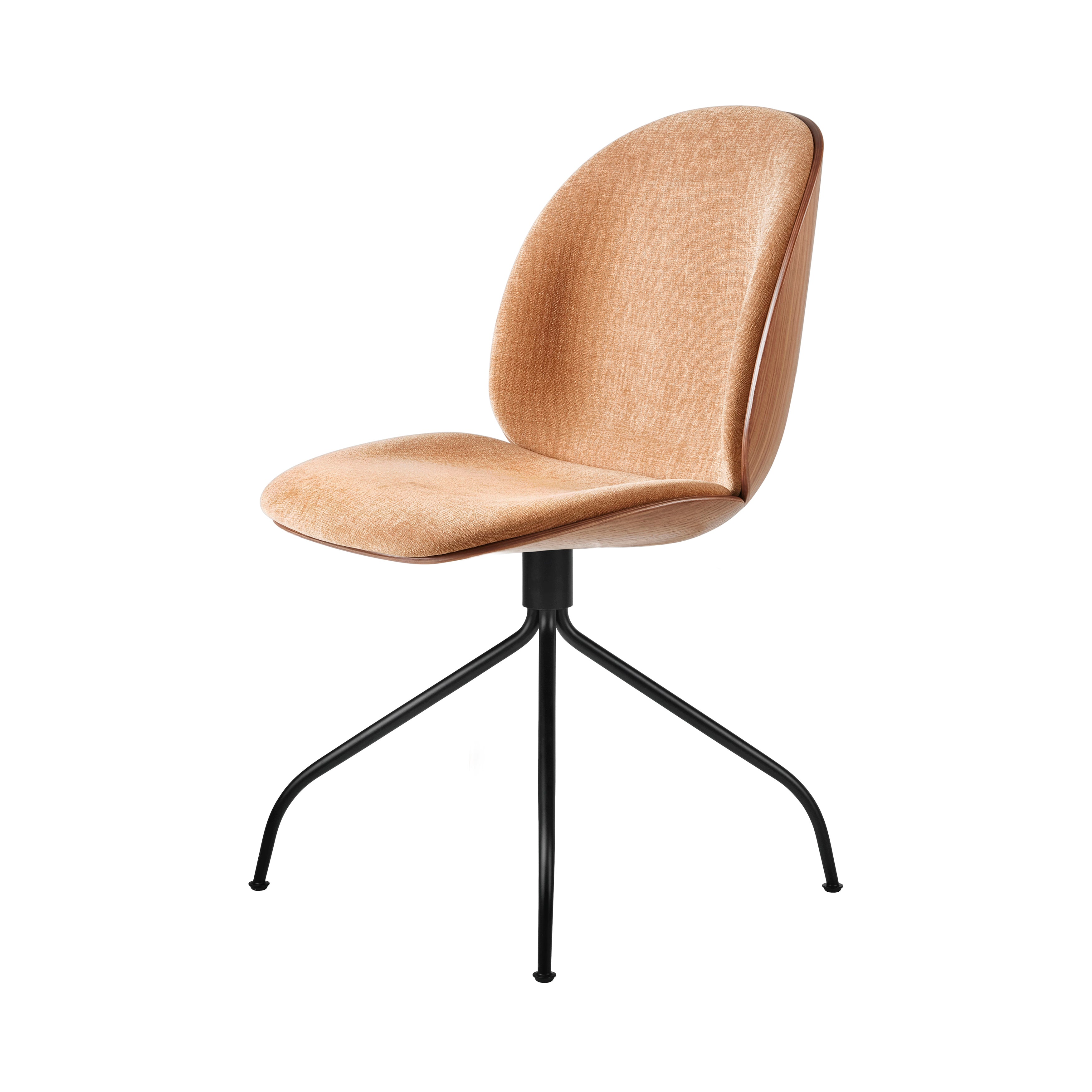 Beetle Meeting Chair Swivel Base: Veneer Shell + Front Upholstered + American Walnut + Black Matt