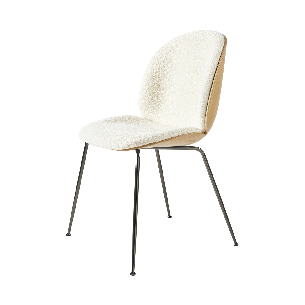 Beetle Dining Chair Conic Base: Veneer Shell + Front Upholstered + Oak + Black Chrome