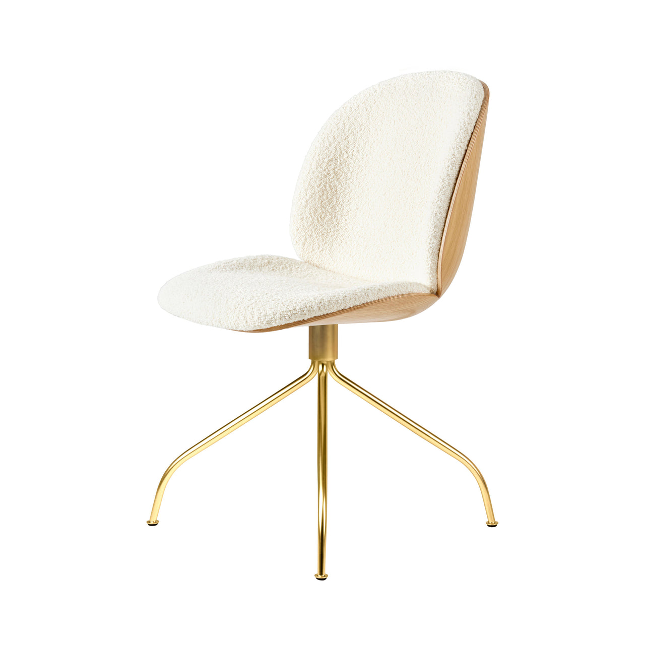Beetle Meeting Chair Swivel Base: Veneer Shell + Front Upholstered + Oak + Brass Semi Matt