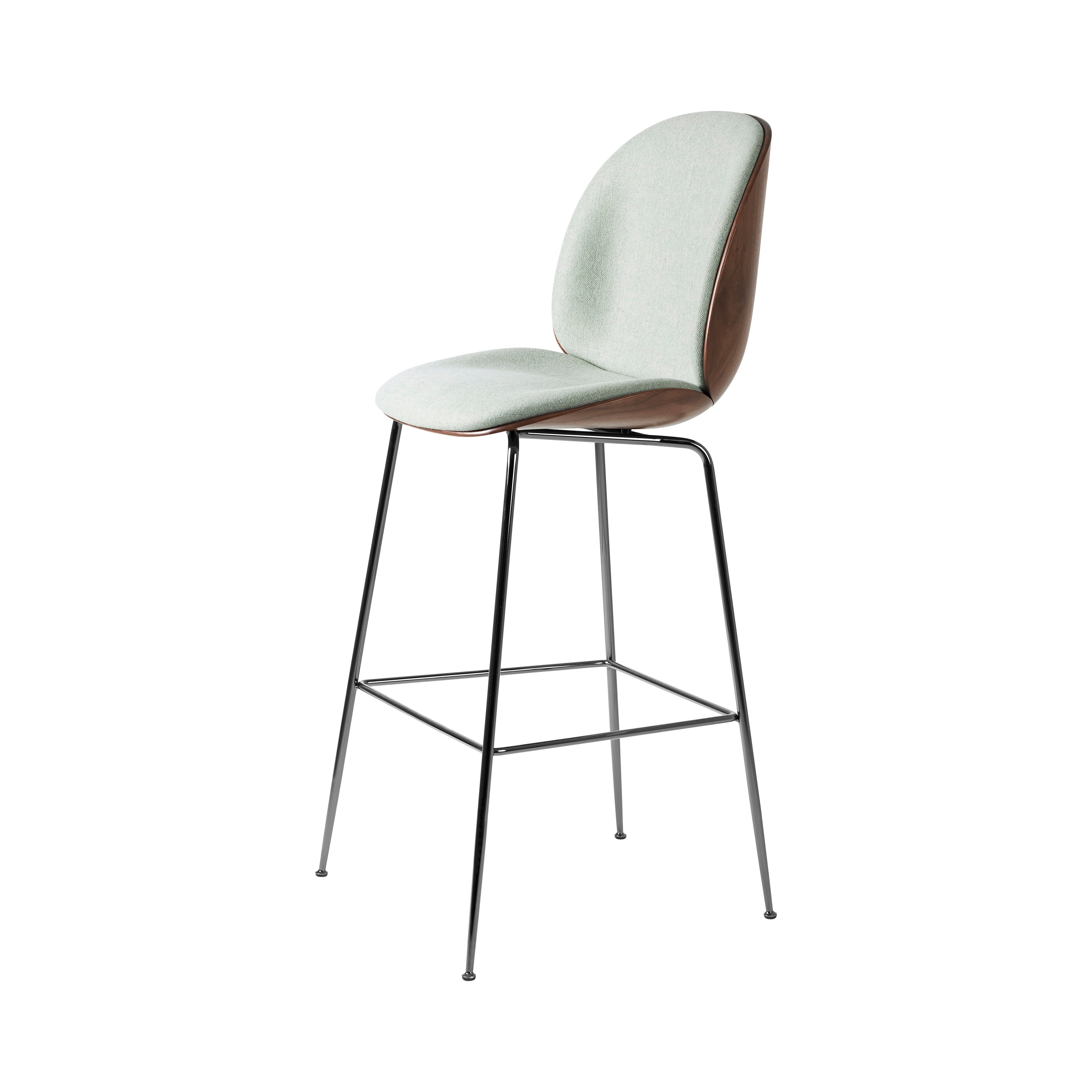 Beetle Bar Chair Conic Base: Veneer Shell + Front Upholstered + Black Chrome