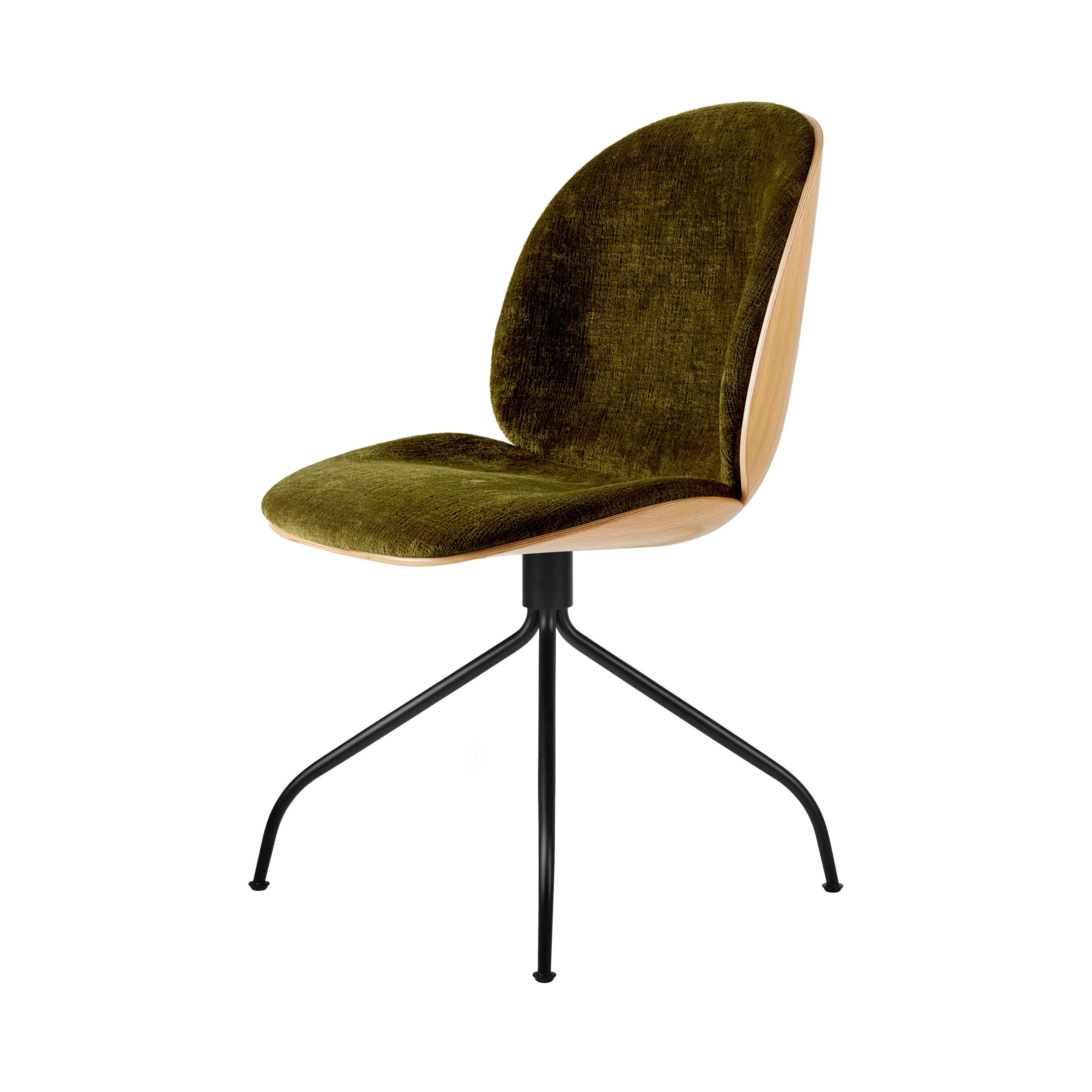 Beetle Meeting Chair Swivel Base: Veneer Shell + Front Upholstered + Oak + Black Matt