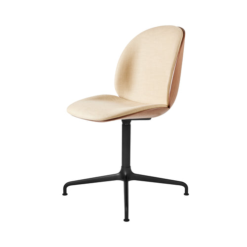 Beetle 3D Veneer Meeting Chair: 4 Star Base + Front Upholstered + American Walnut + Black Matt