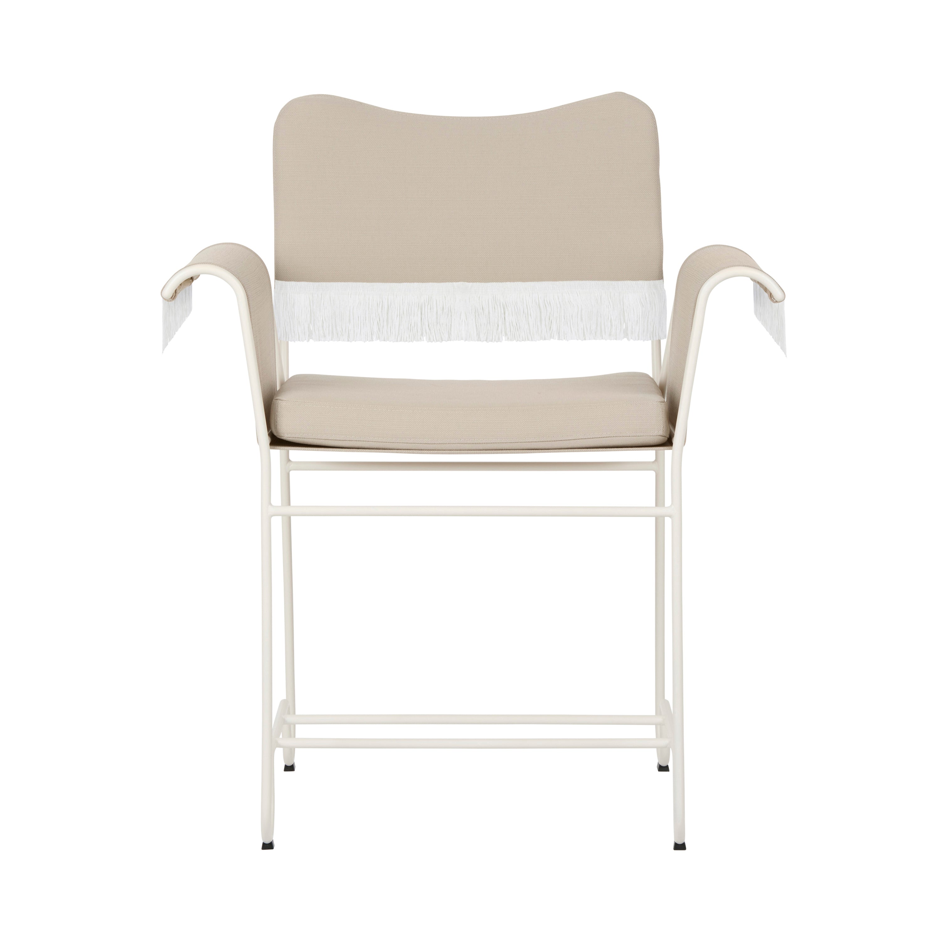 Tropique Dining Chair: Outdoor + With Fringes + White Semi Matt + Leslie 12
