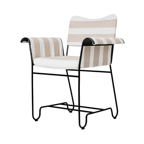 Tropique Dining Chair: Outdoor + Without Fringes + Black + Leslie Stripe 40