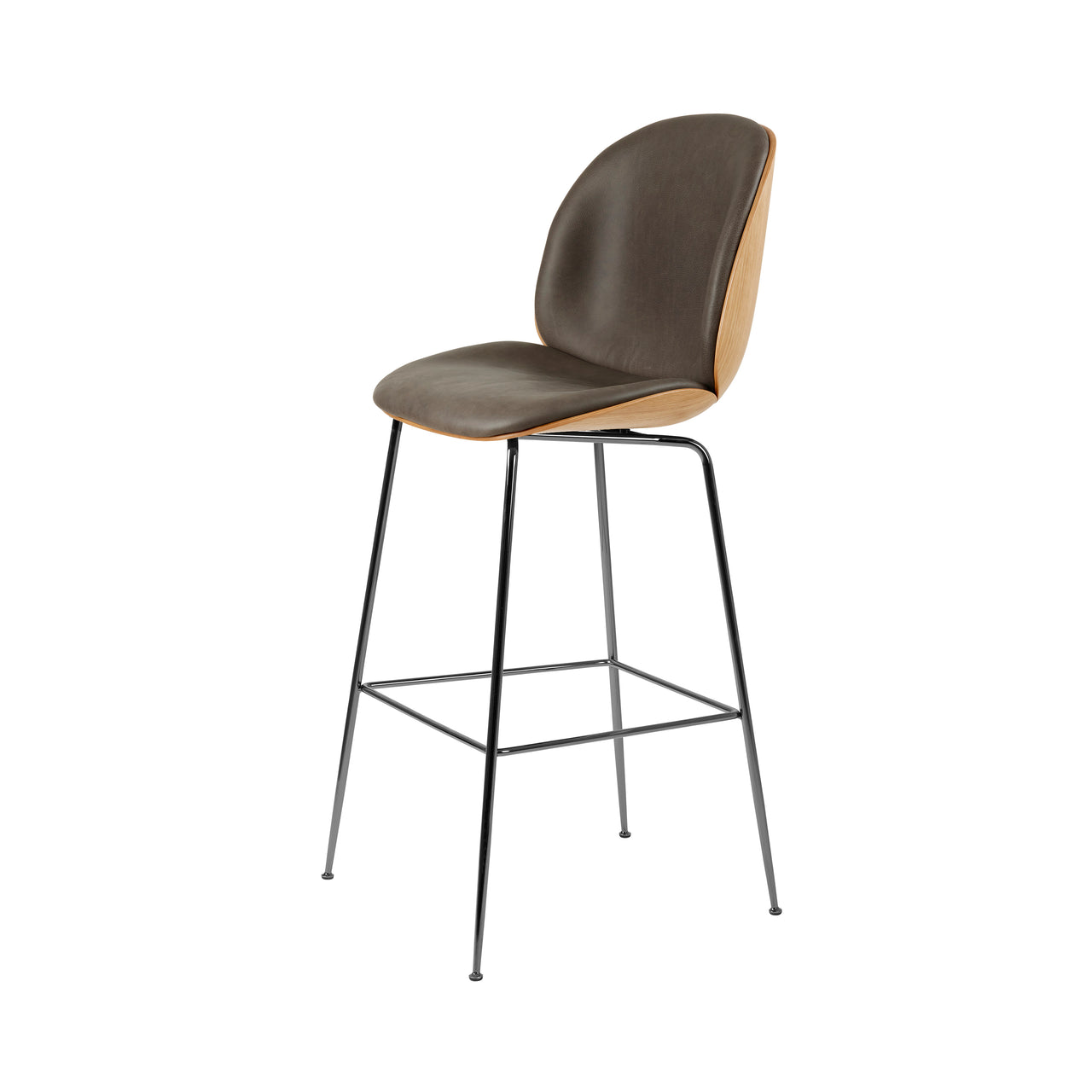 Beetle Bar Chair Conic Base: Veneer Shell + Front Upholstered + Black Chrome