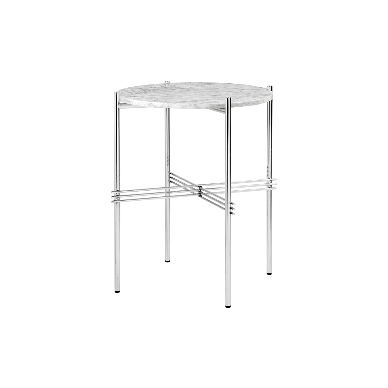 TS Round Side Table: Polished Steel + White Carrara Marble