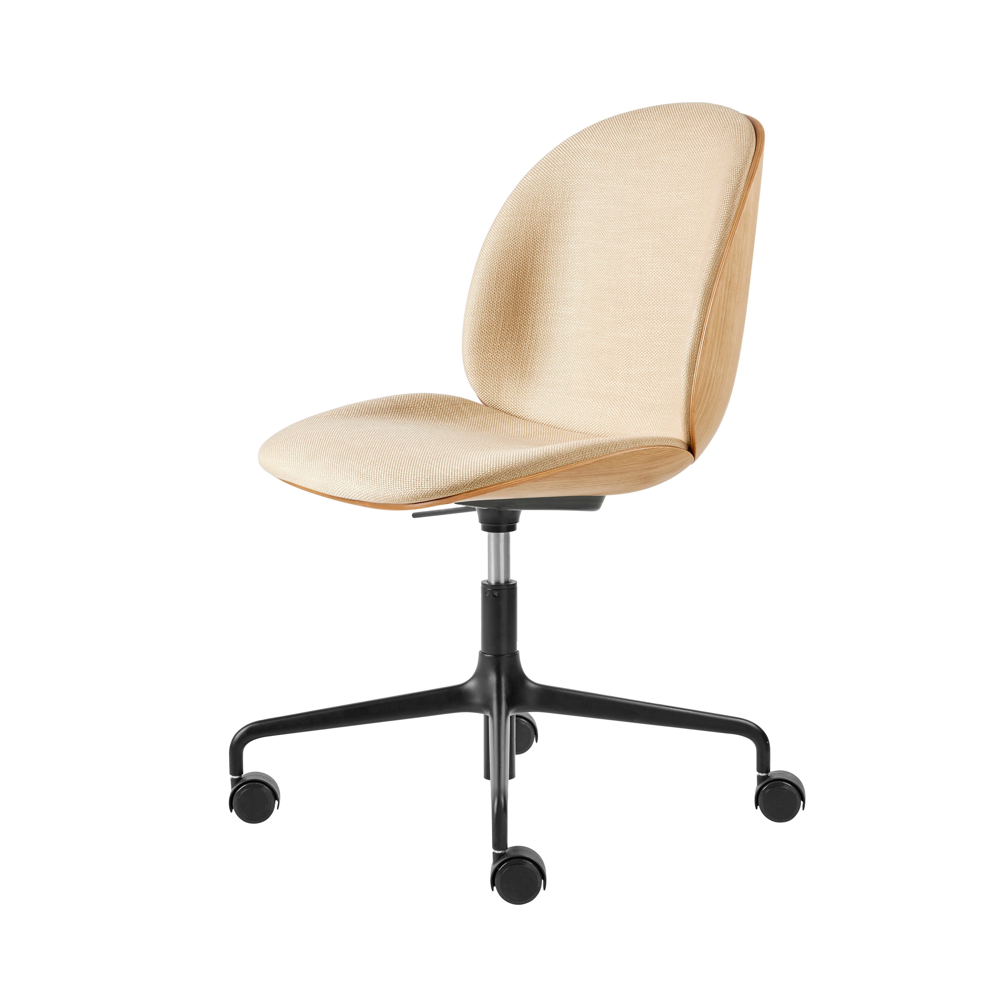 Beetle Adjustable Meeting Chair Veneer Shell: 4 Star Base + Front Upholstered + Oak + With Castors