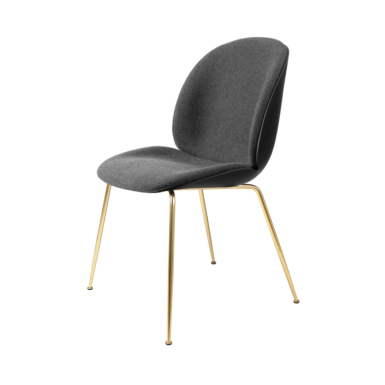Beetle Dining Chair: Conic Base + Front Upholstered + Black + Brass Semi Matt