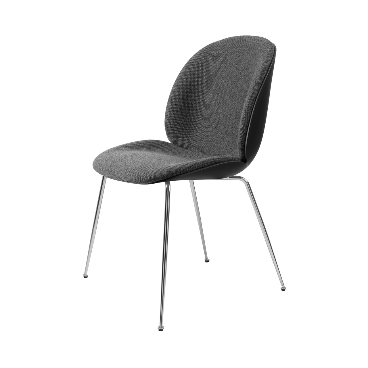 Beetle Dining Chair: Conic Base + Front Upholstered + Black + Chrome
