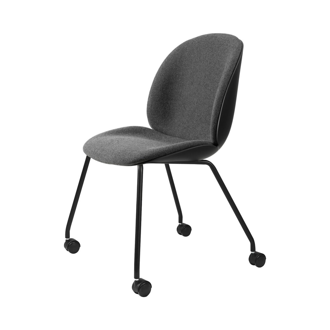 Beetle Meeting Chair: 4 Legs with Castors + Front Upholstery + Black