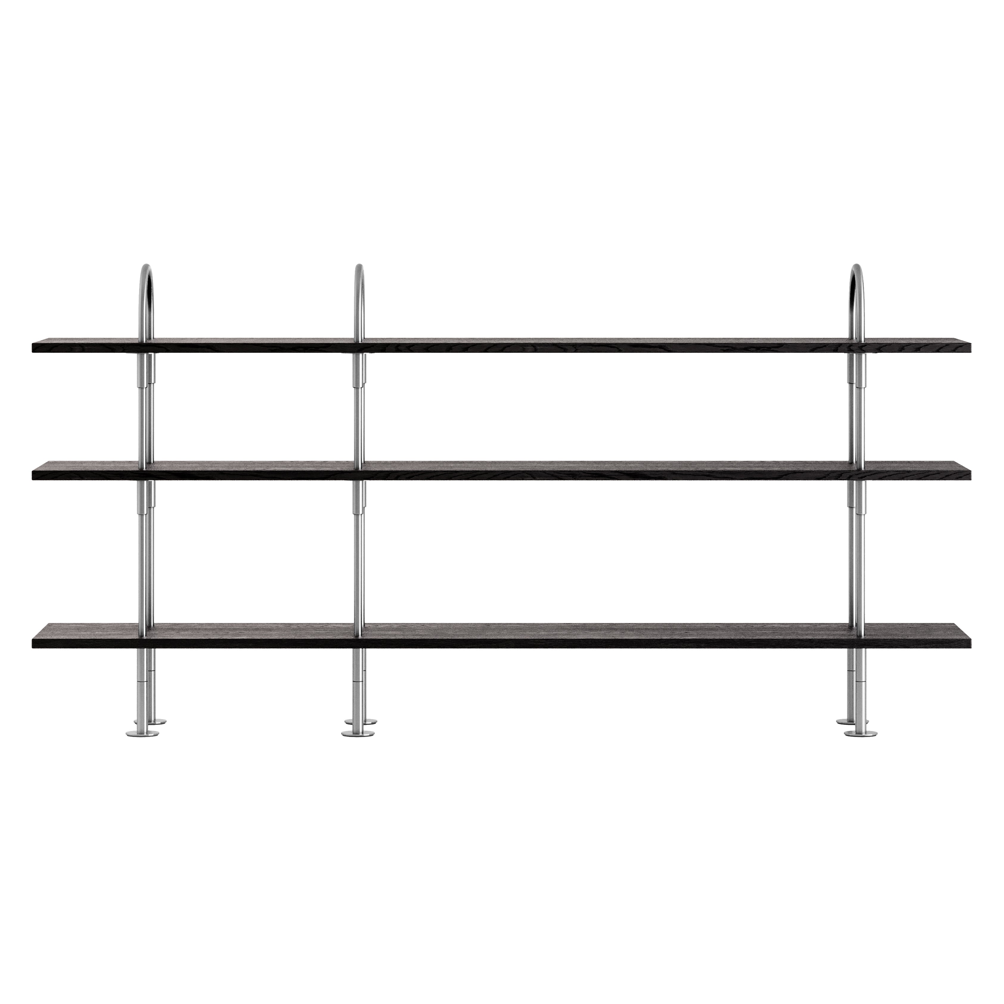 Keen Shelving System: System 6 + Satin Stainless Steel + Brown + Black Ash