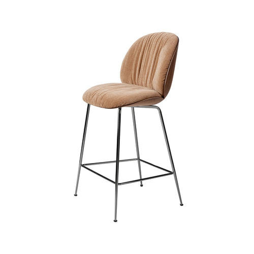 Beetle Soft Counter Chair: Conic Base + Front Upholstered + American Walnut + Black Chrome