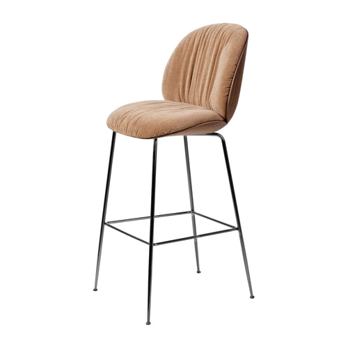 Beetle Soft Bar Chair: Conic Base + Front Upholstered + American Walnut + Black Chrome