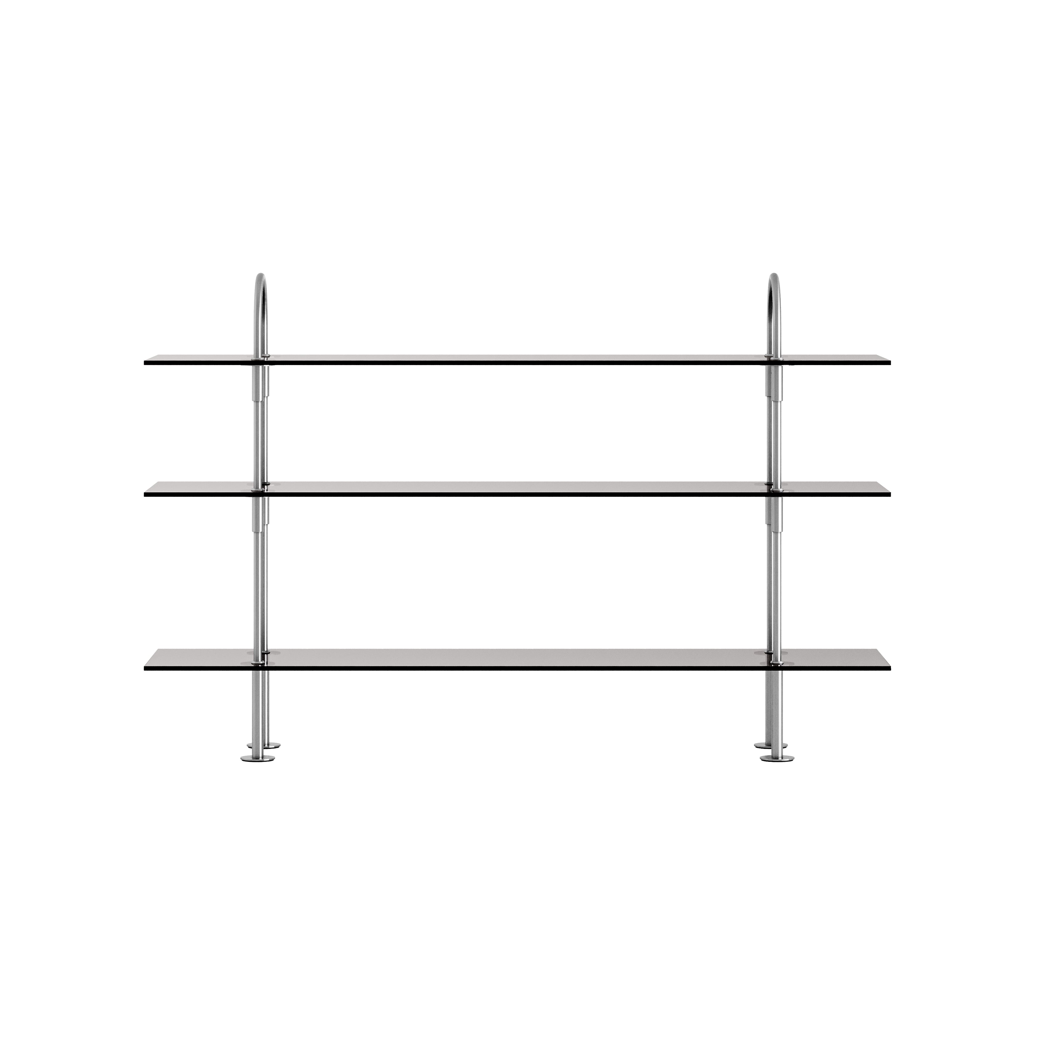 Keen Shelving System: System 2 + Satin Stainless Steel + Smoked Tempered Glass