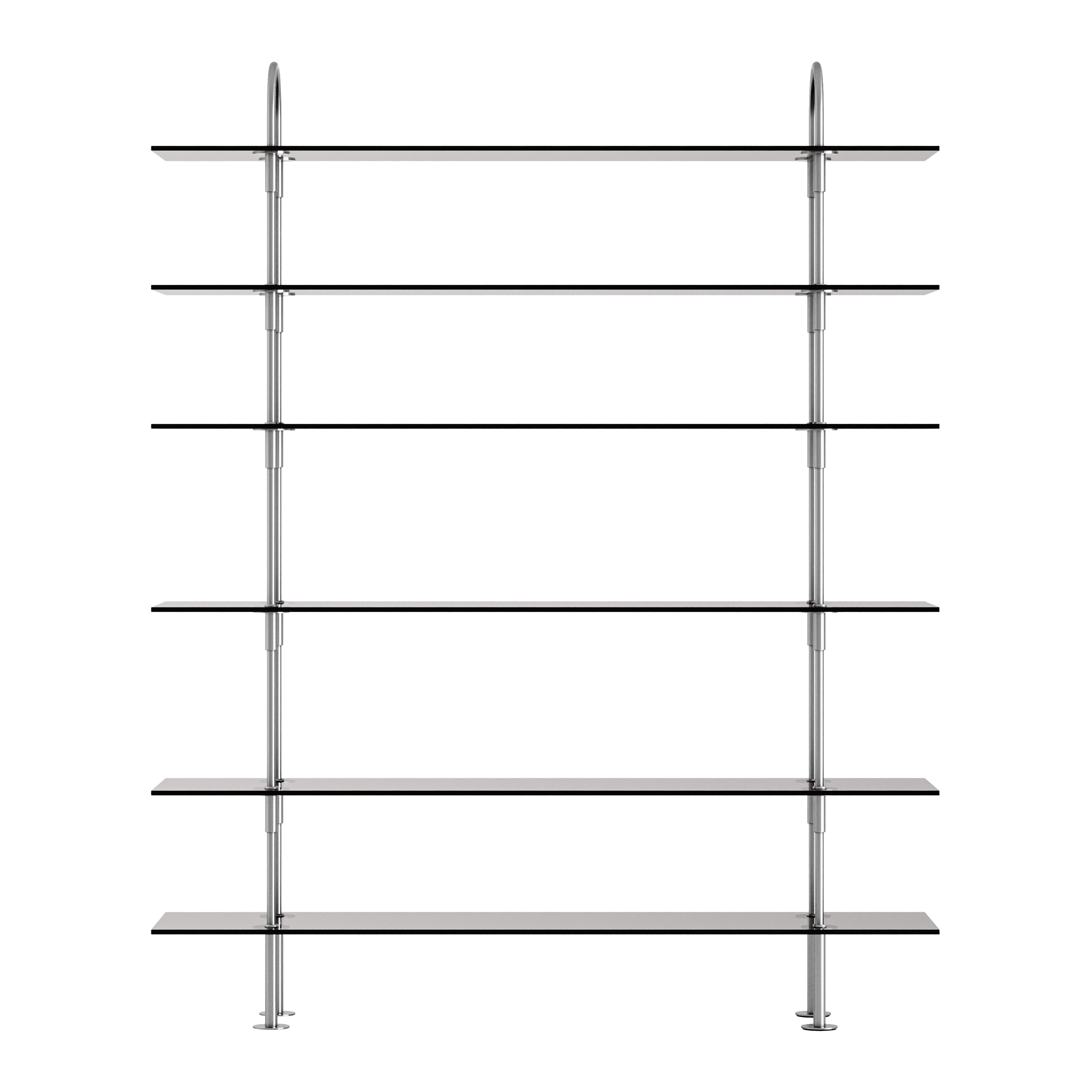 Keen Shelving System: System 4 + Satin Stainless Steel + Smoked Tempered Glass