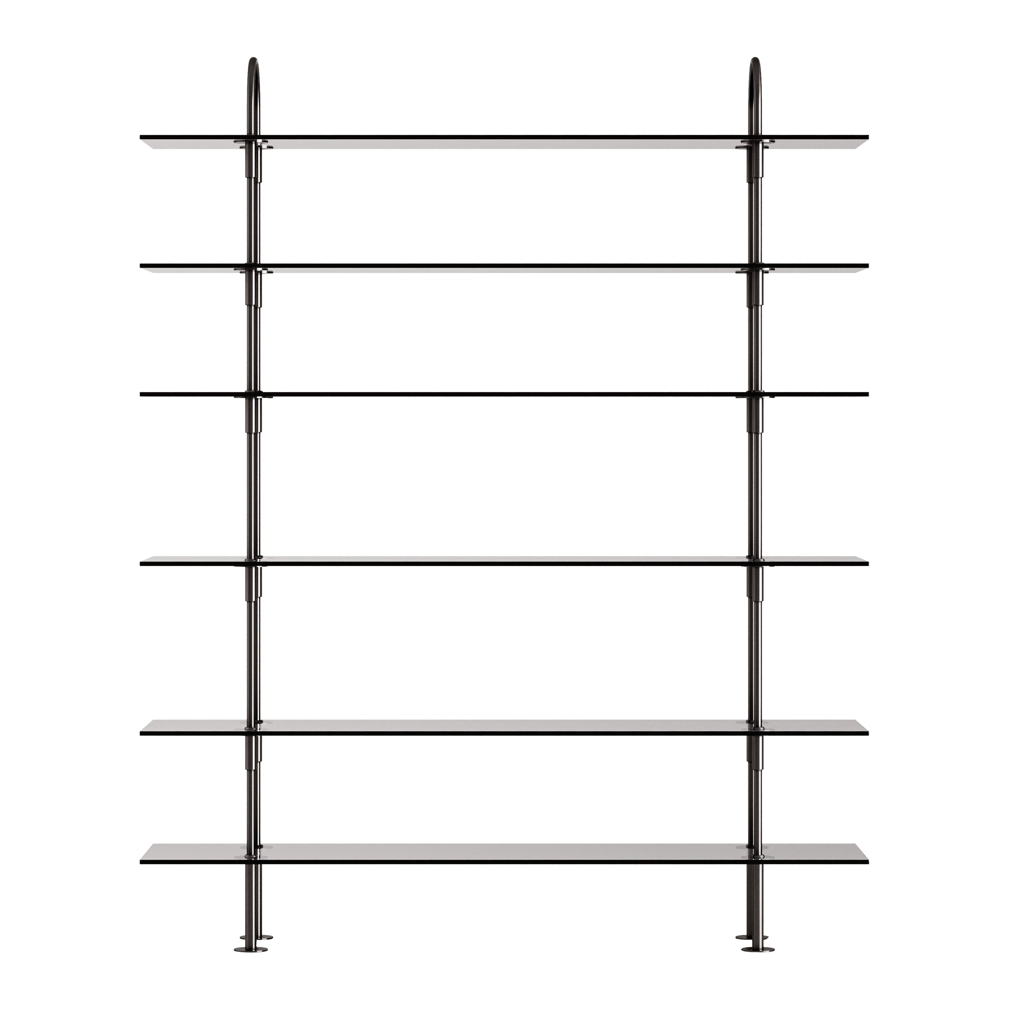 Keen Shelving System: System 4 + Black Brass + Smoked Tempered Glass