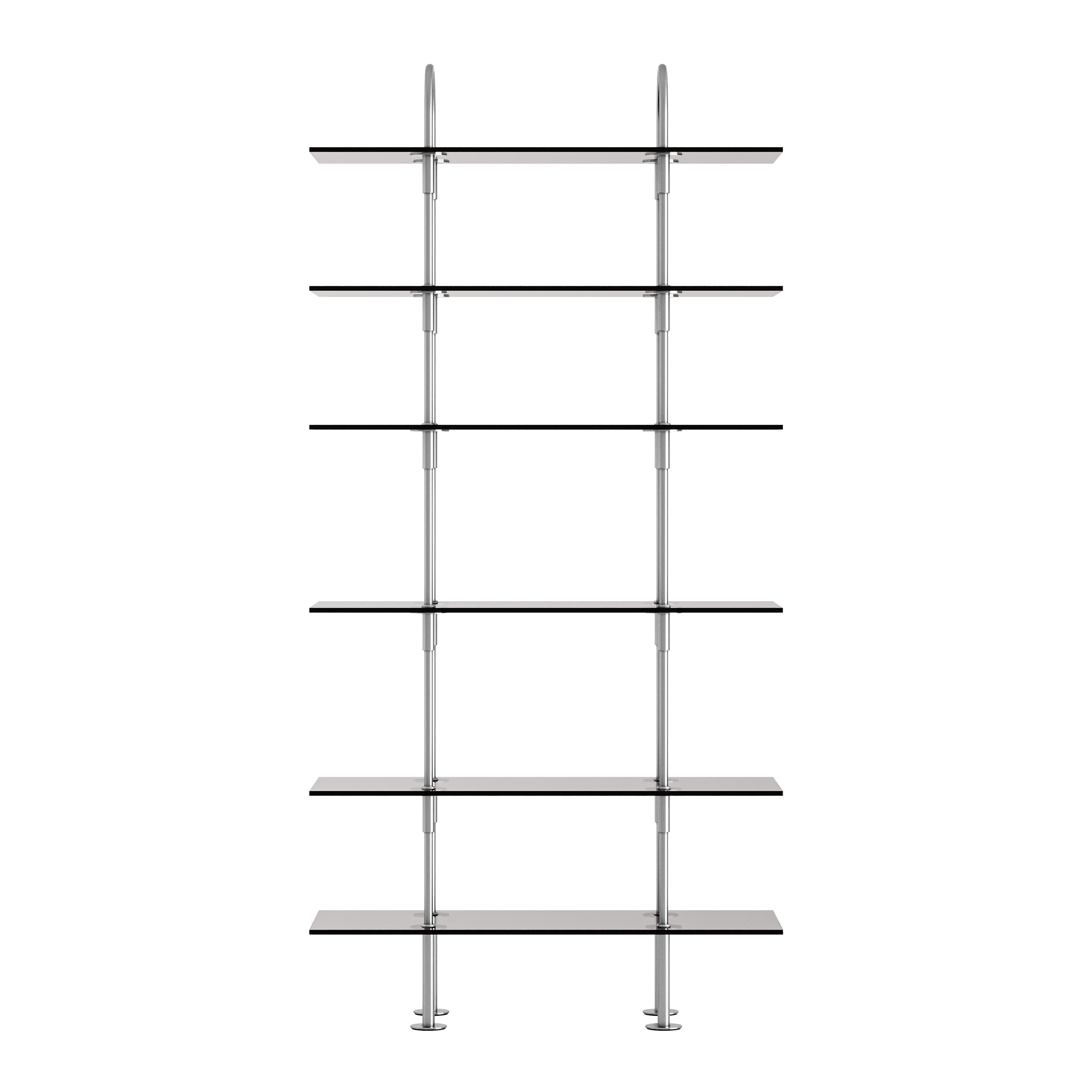 Keen Shelving System: System 5 + Satin Stainless Steel + Smoked Tempered Glass