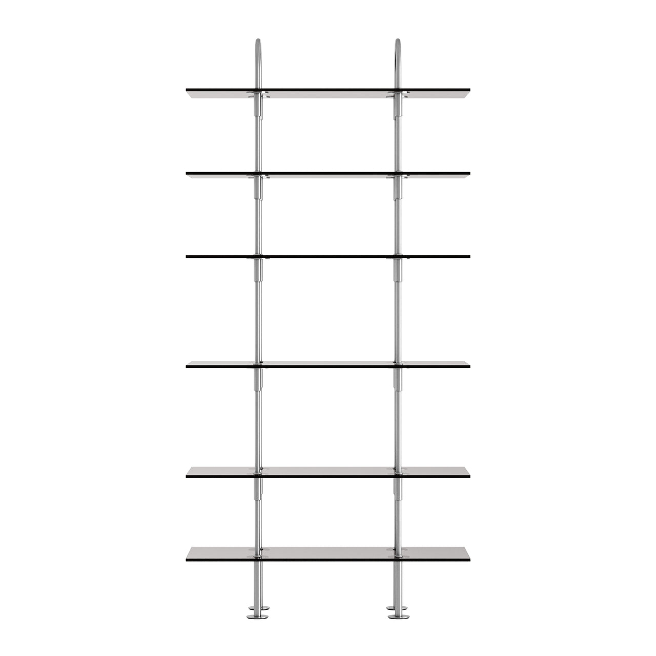 Keen Shelving System: System 5 + Satin Stainless Steel + Smoked Tempered Glass