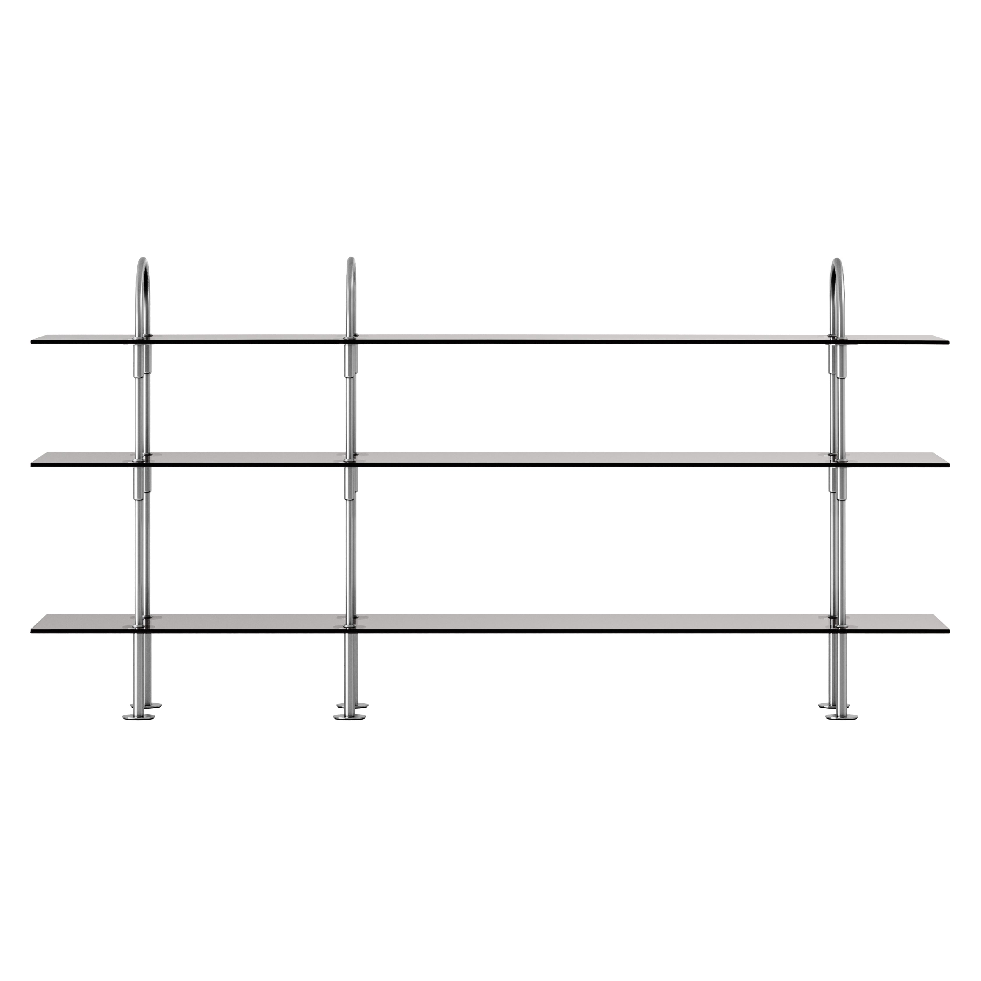 Keen Shelving System: System 6 + Satin Stainless Steel + Smoked Tempered Glass