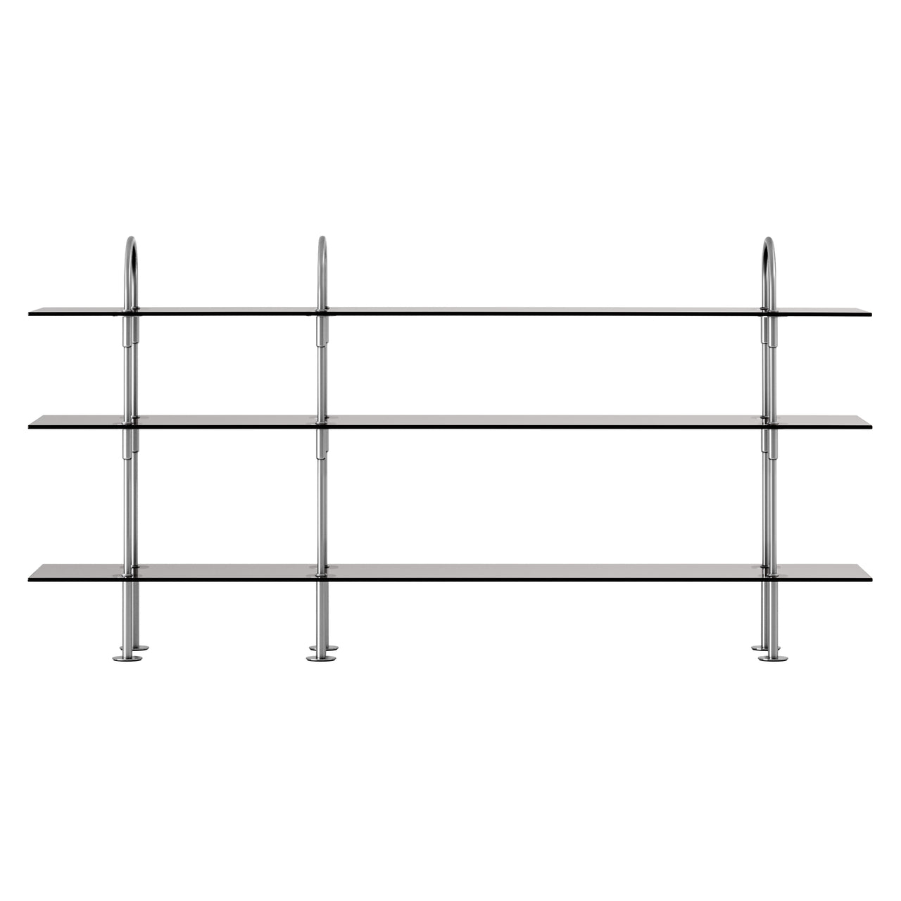 Keen Shelving System: System 6 + Satin Stainless Steel + Smoked Tempered Glass