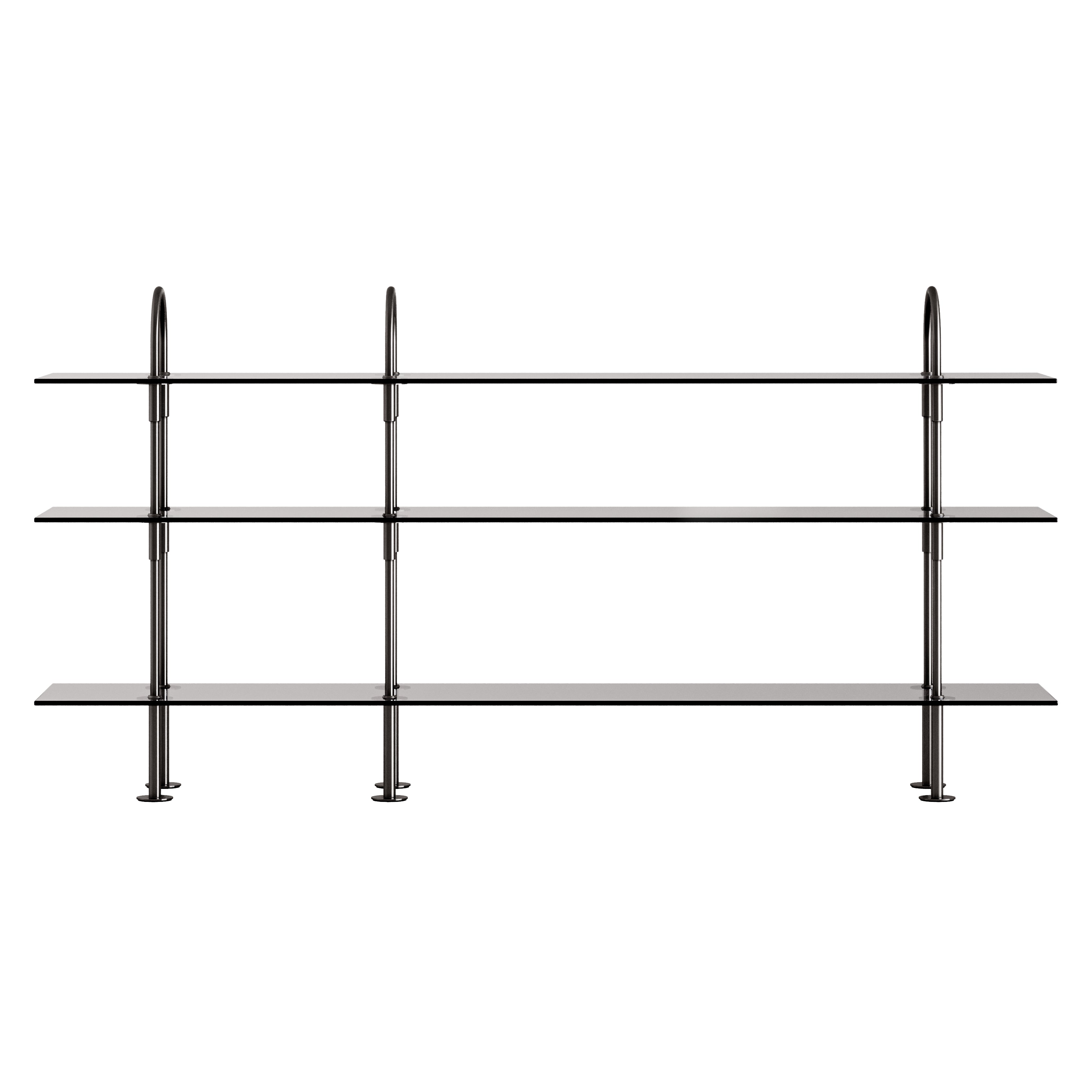 Keen Shelving System: System 6 + Black Brass + Smoked Tempered Glass