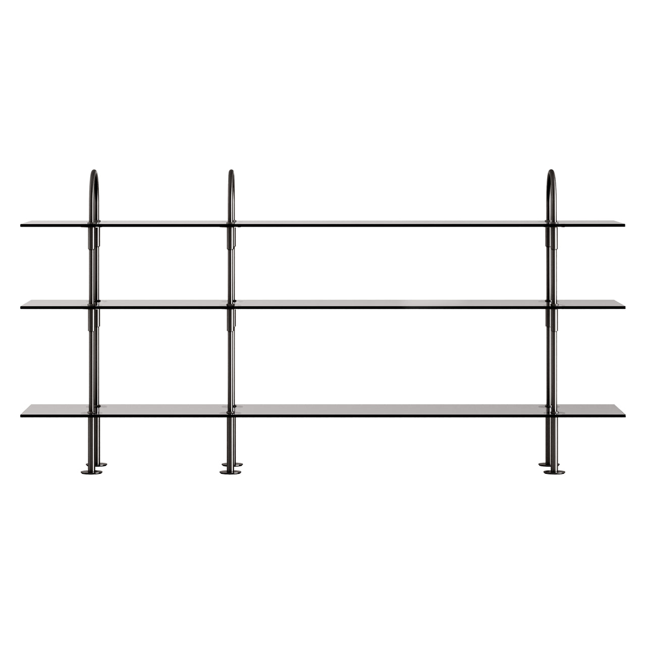 Keen Shelving System: System 6 + Black Brass + Smoked Tempered Glass