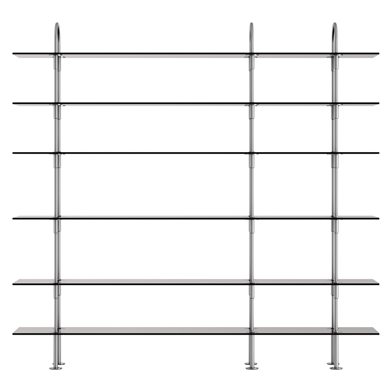 Keen Shelving System: System 7 + Satin Stainless Steel + Smoked Tempered Glass