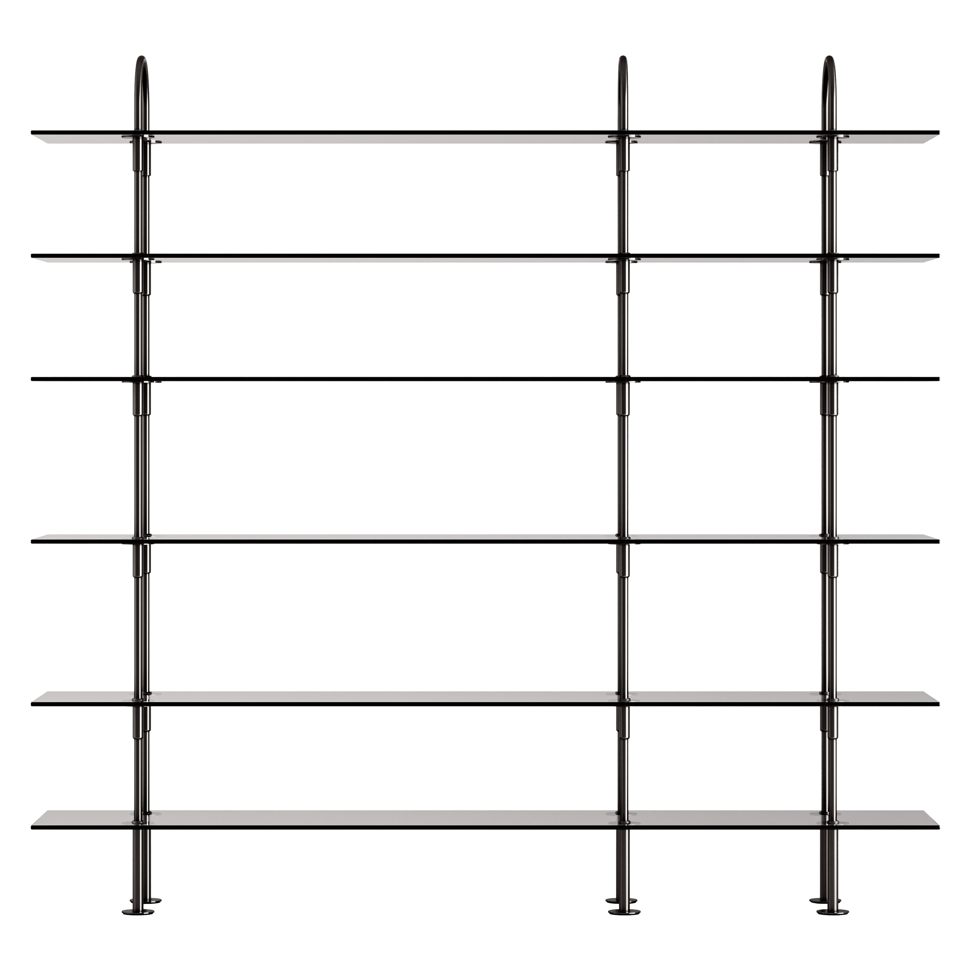 Keen Shelving System: System 7 + Black Brass + Smoked Tempered Glass