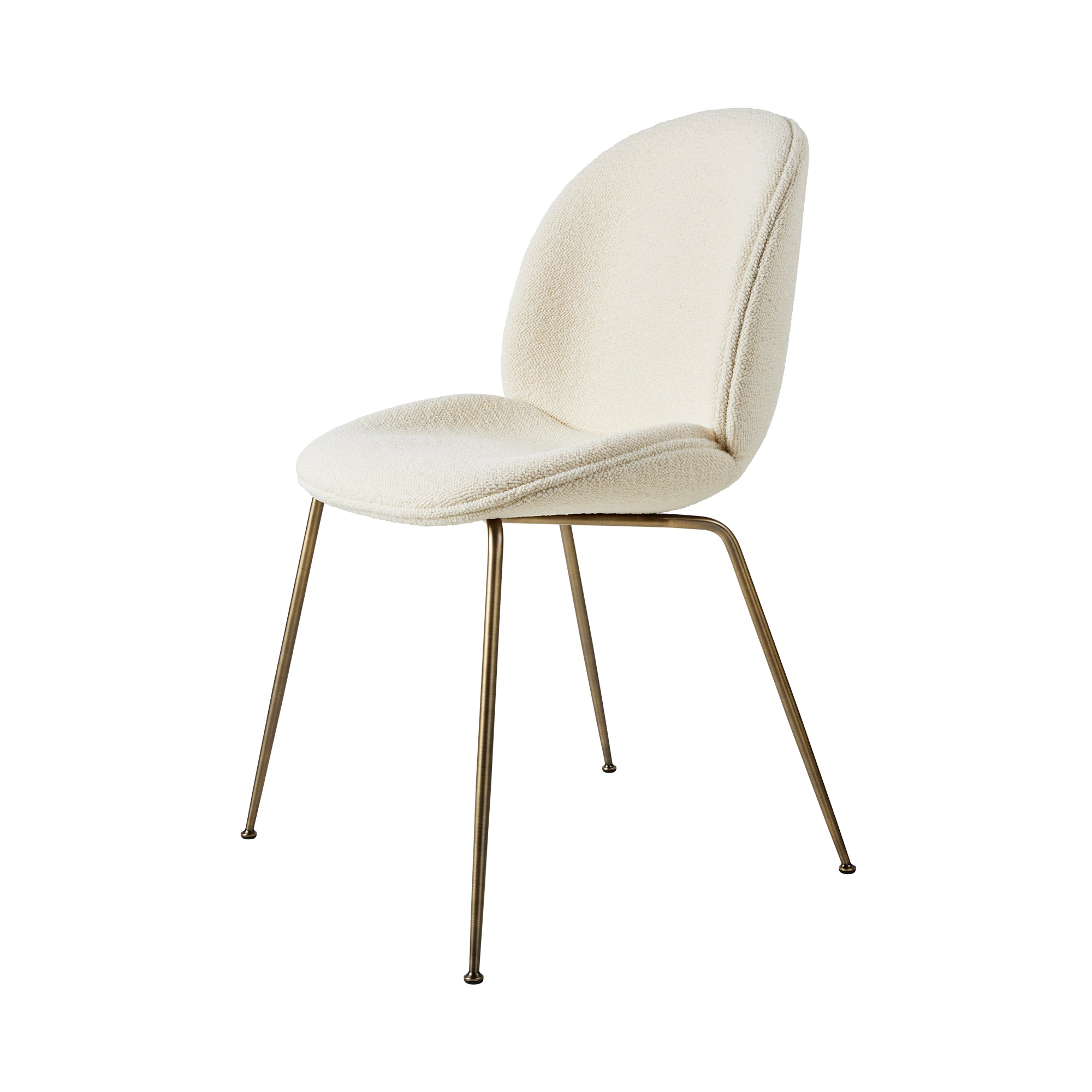 Beetle Dining Chair: Conic Base + Fully Upholstered + Antique Brass + Hearth 01