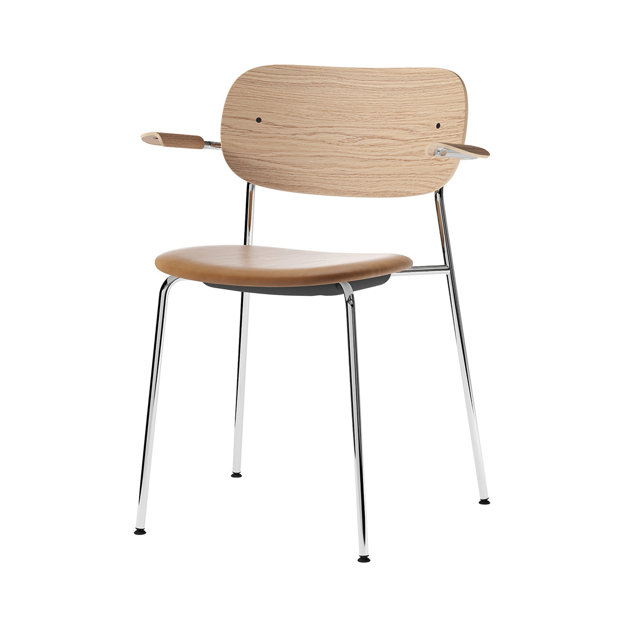 Co Chair with Armrests: Seat Upholstered + Natural Oak + Chrome 