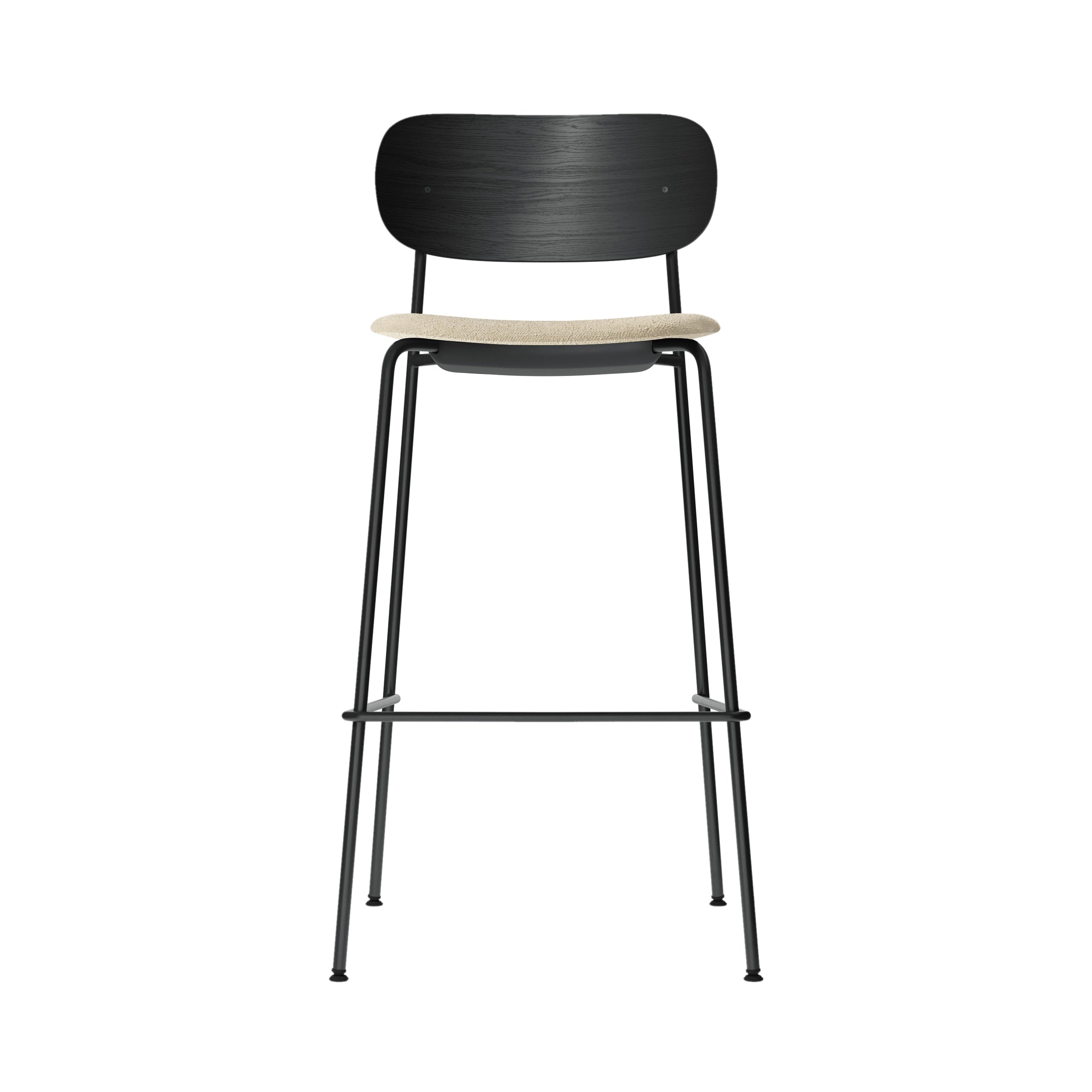 Co Bar + Counter Chair: Seat Upholstered + Bar + Black Oak + Boucle 02