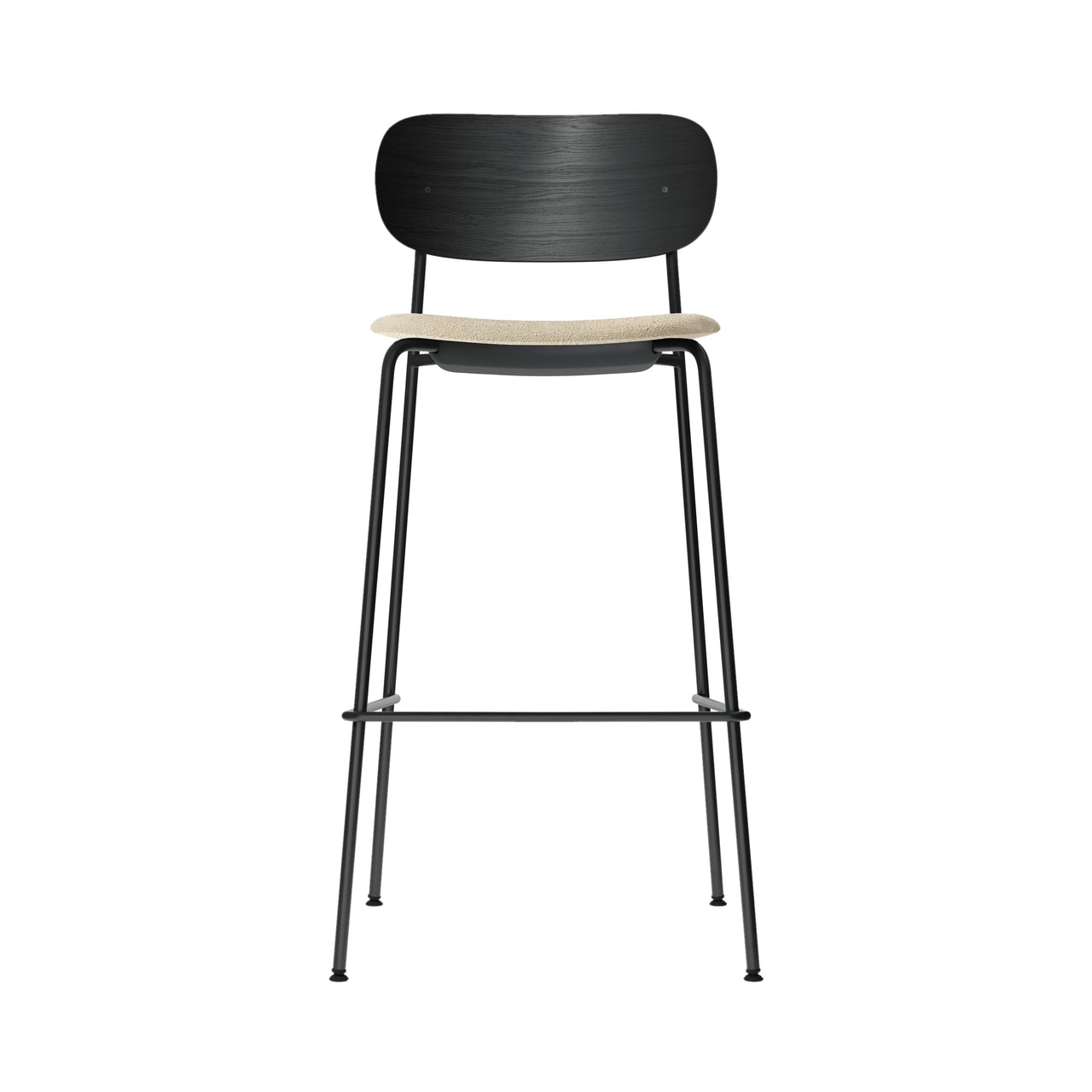 Co Bar + Counter Chair: Seat Upholstered + Bar + Black Oak + Boucle 02