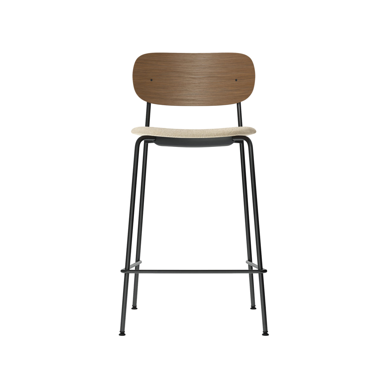 Co Bar + Counter Chair: Seat Upholstered + Counter + Dark Stained Oak + Boucle 02
