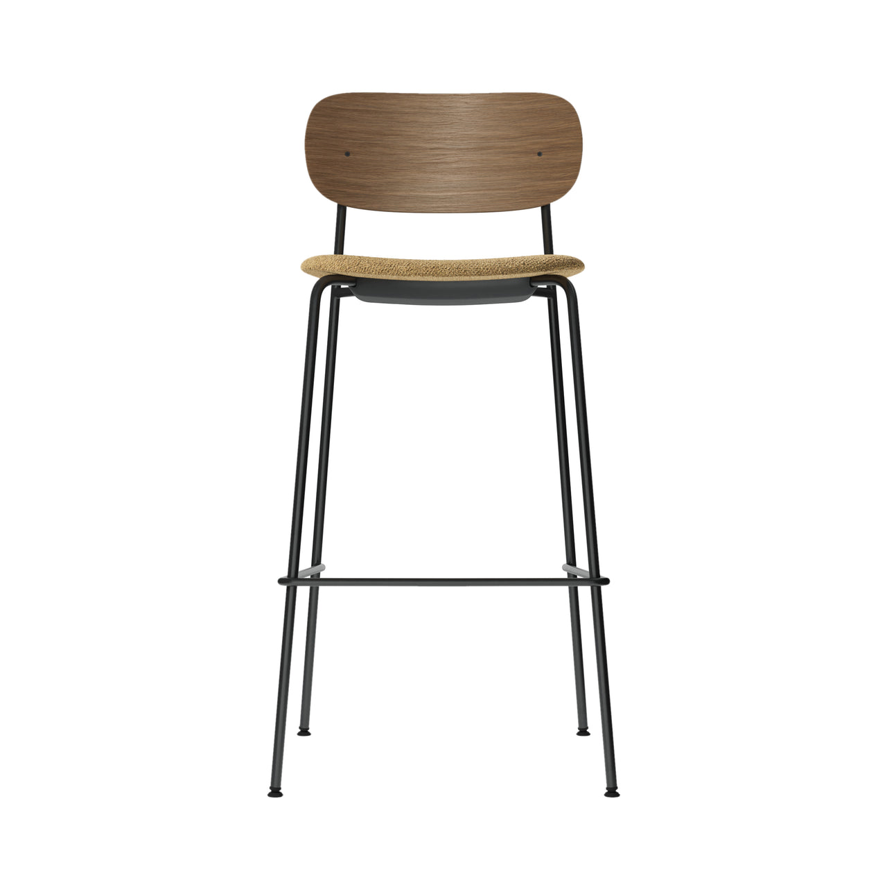 Co Bar + Counter Chair: Seat Upholstered + Bar + Dark Stained Oak + Boucle 06