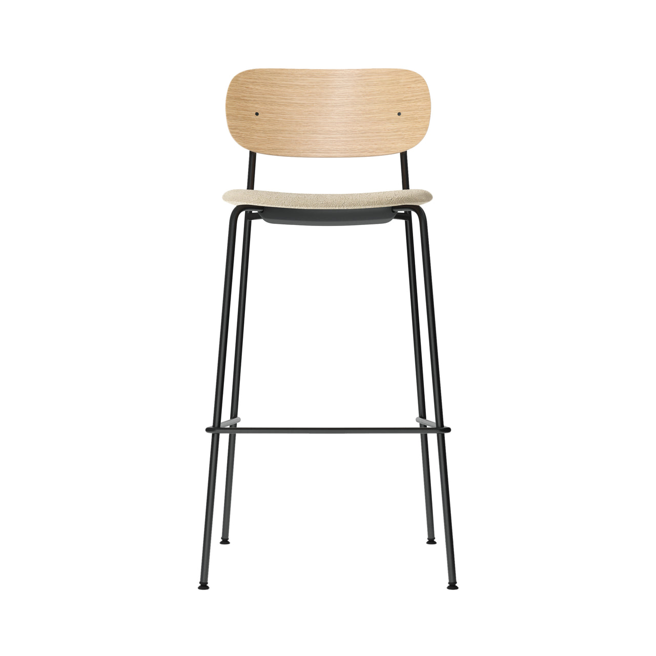 Co Bar + Counter Chair: Seat Upholstered + Bar + Natural Oak + Boucle 02