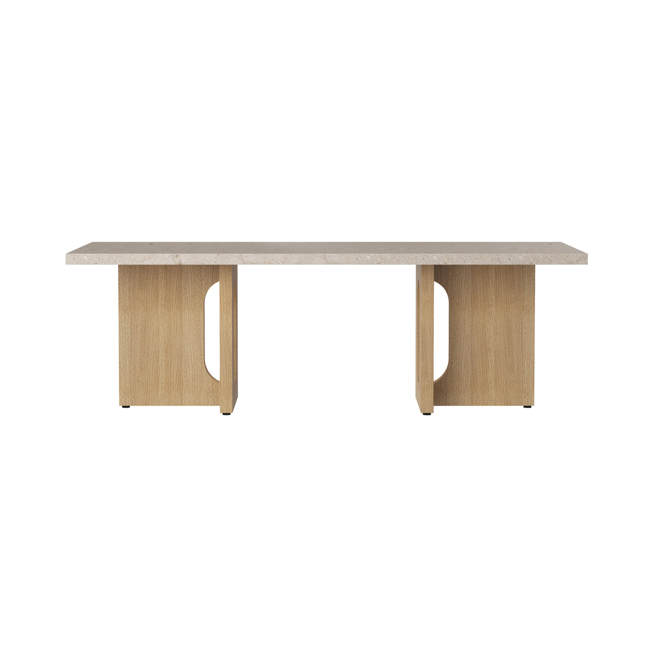 Androgyne Lounge Table: Kunis Breccia Sand Marble + Natural Oak