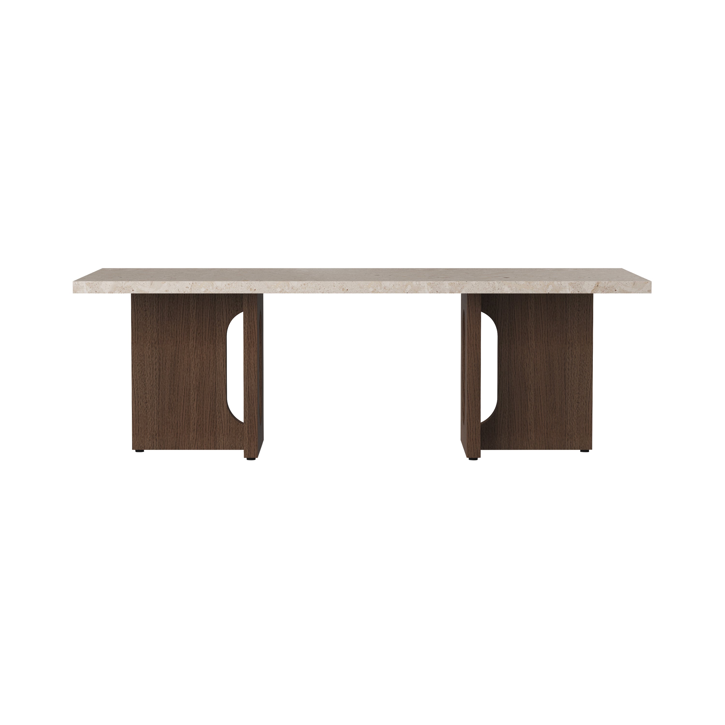 Androgyne Lounge Table: Kunis Breccia Sand Marble + Dark Stained Oak