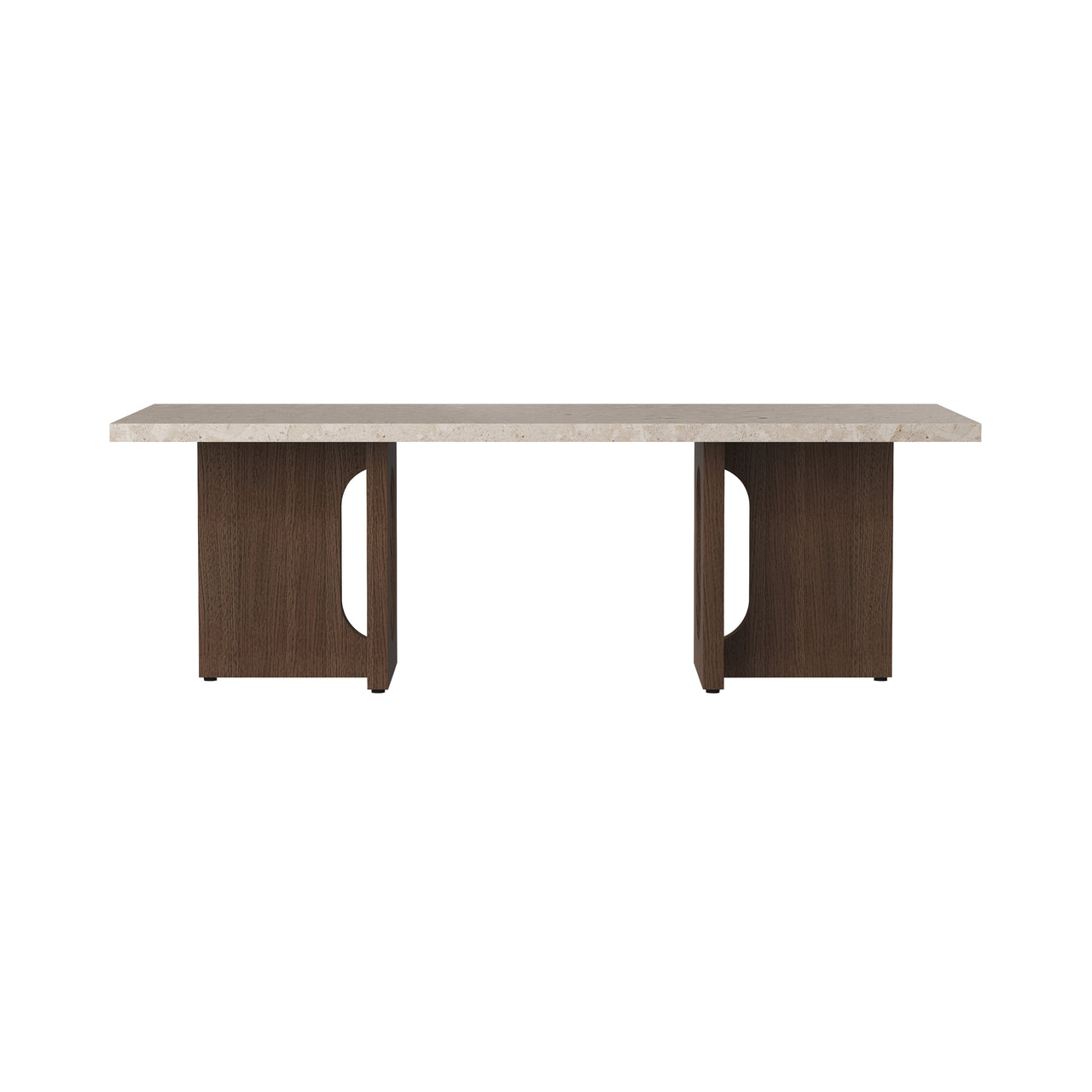 Androgyne Lounge Table: Kunis Breccia Sand Marble + Dark Stained Oak