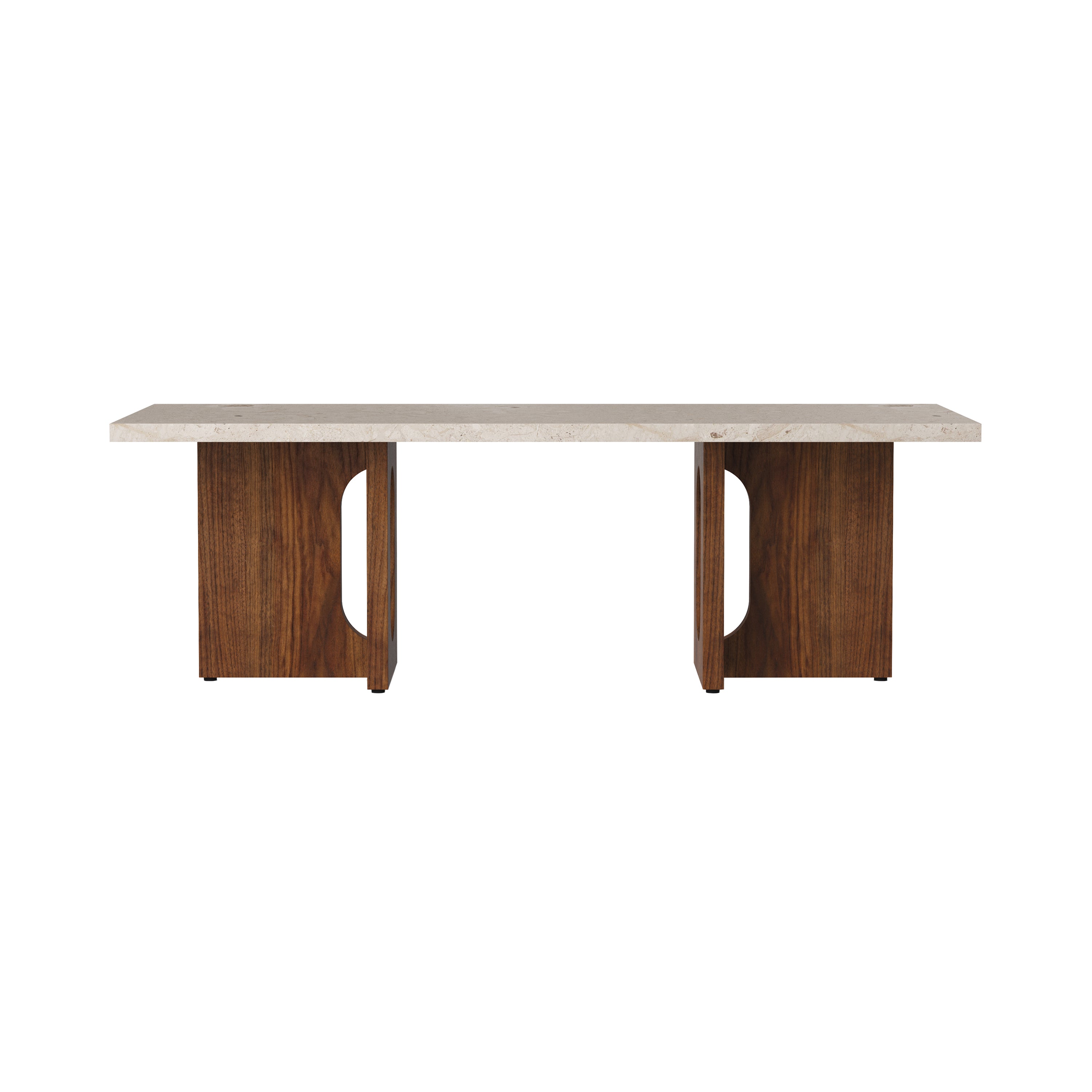 Androgyne Lounge Table: Kunis Breccia Sand Marble + Walnut