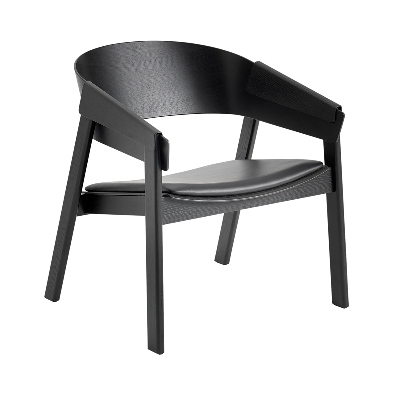 Cover Lounge Chair: Upholstered + Black + Refine Leather Black