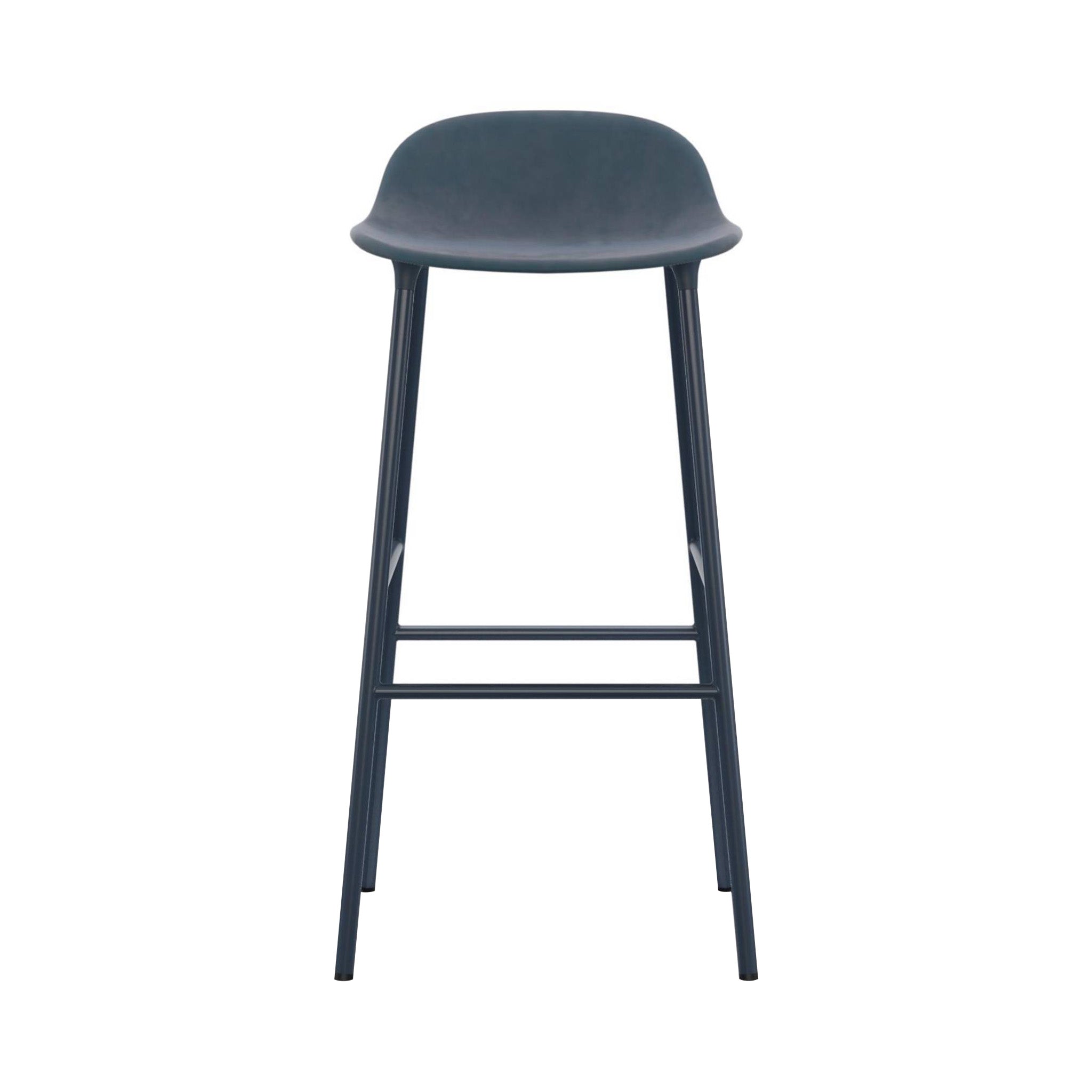Form Bar + Counter Stool: Steel Base + Upholstered + Bar + Blue