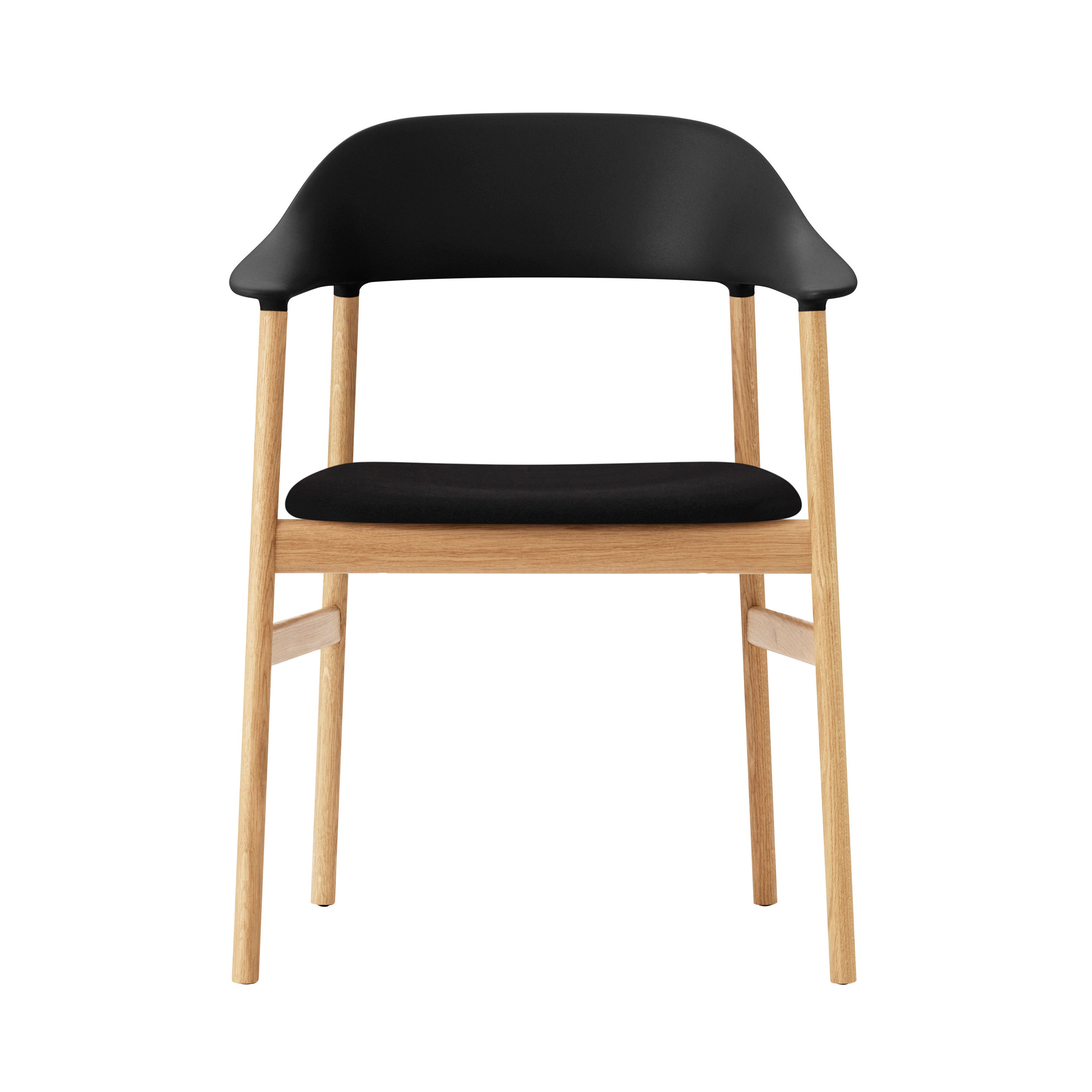 Herit Armchair: Upholstered + Oak + Black + Synergy Black
