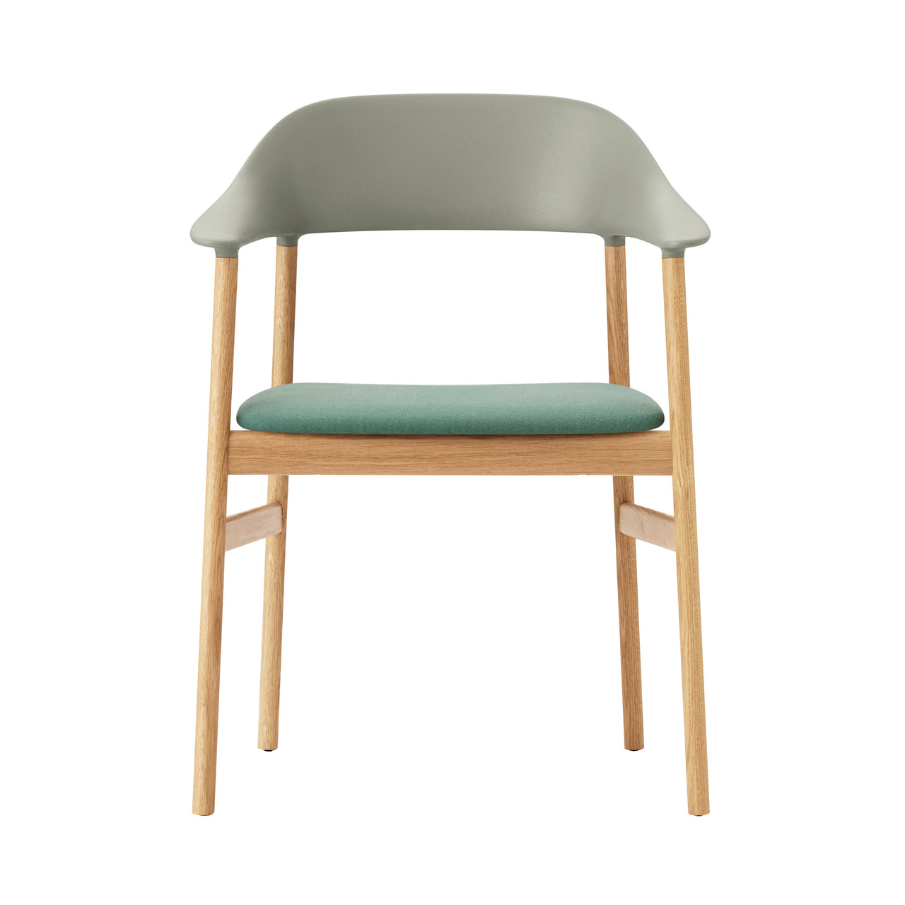 Herit Armchair: Upholstered + Oak + Dusty Green + Synergy Dusty Green